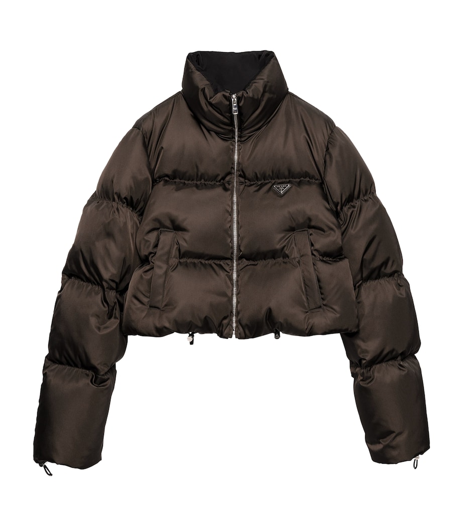 Prada Womens Re-Nylon Cropped Down Jacket Brown Image 1