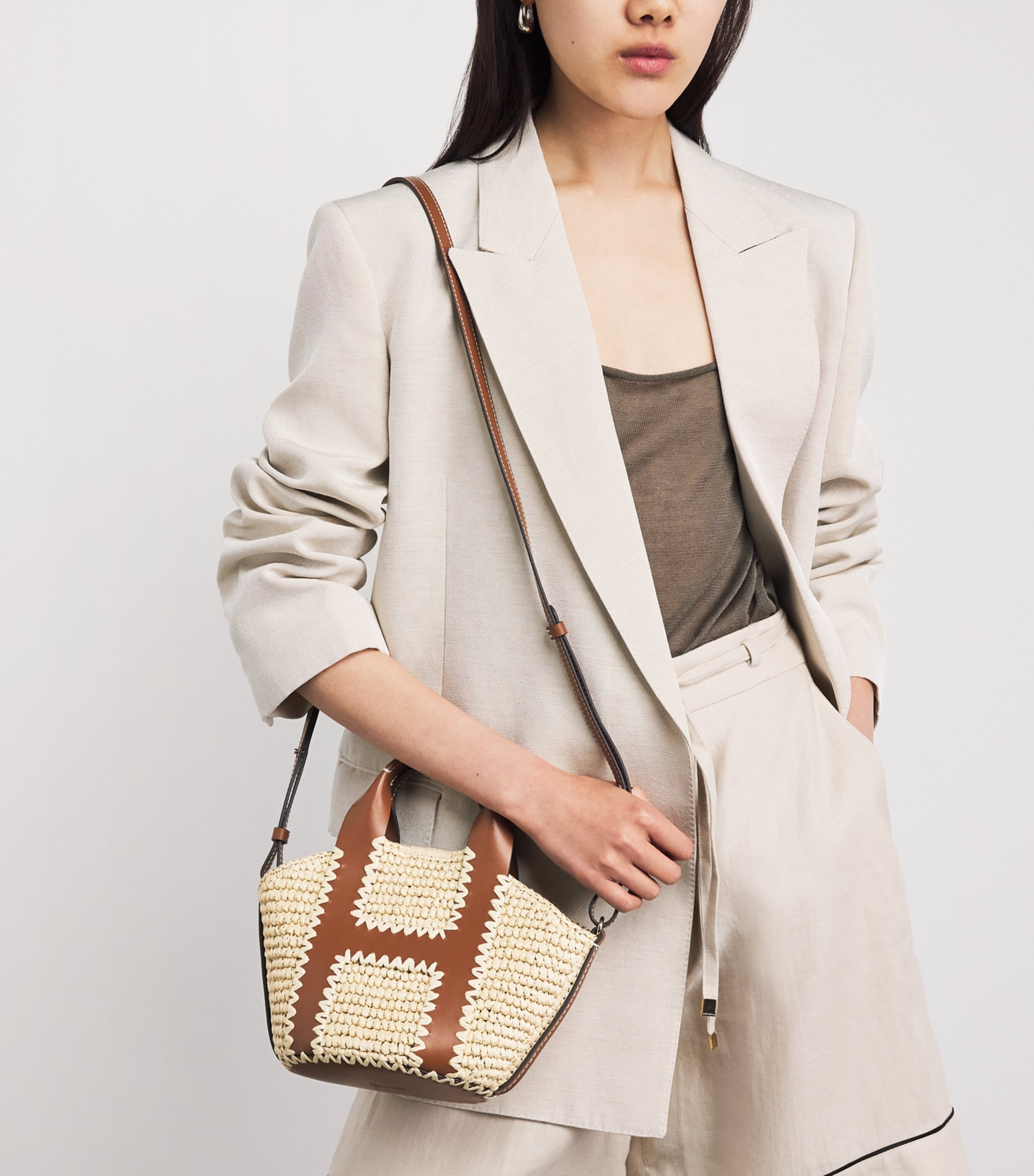 Harrods Small Raffia Tote Bag Neutral Image 2