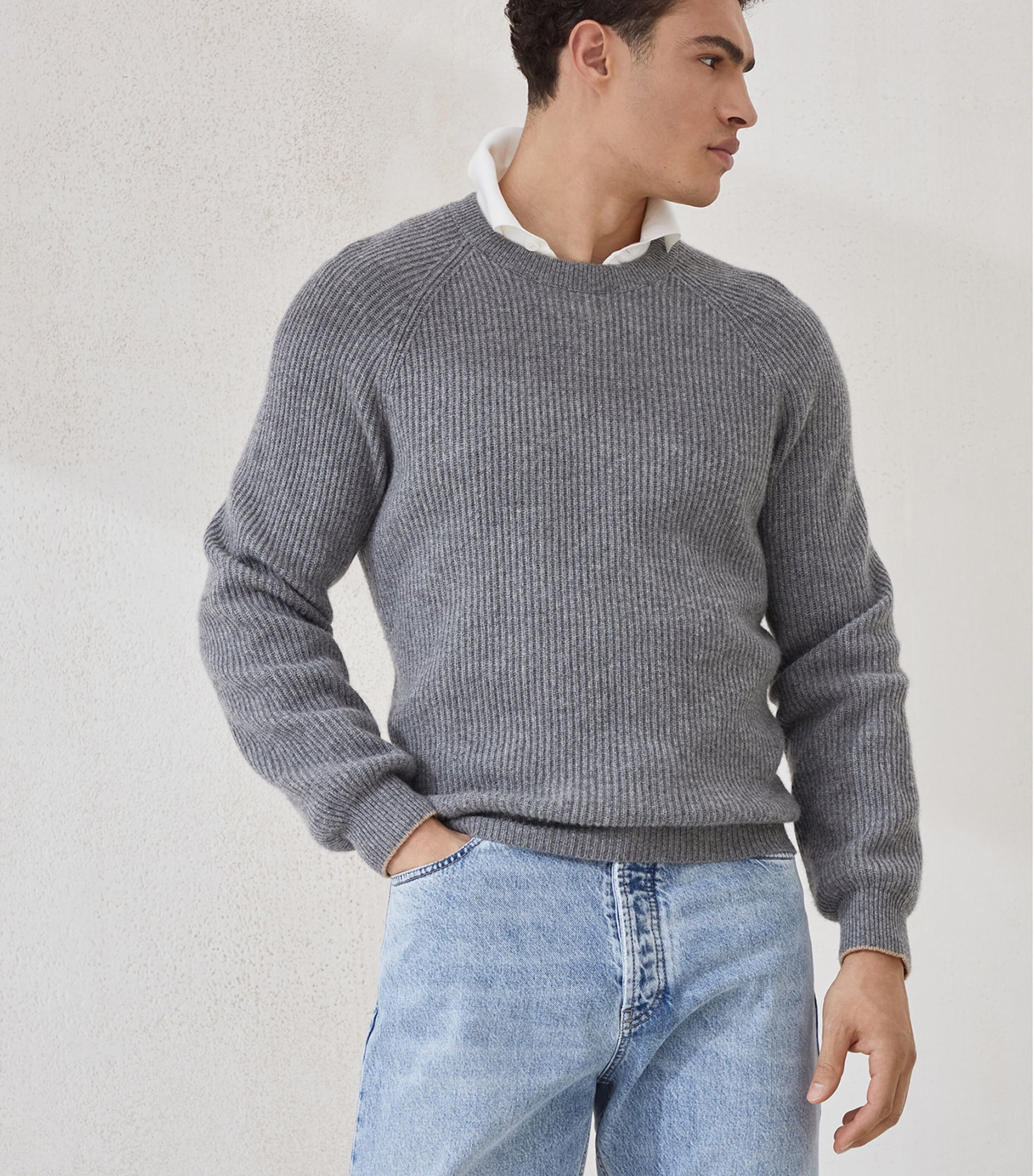 美品！BRUNELLO CUCINELLI カシミヤセーター50 Brunello Cucinelli Grey Cashmere Ribbed Sweater | Harrods US