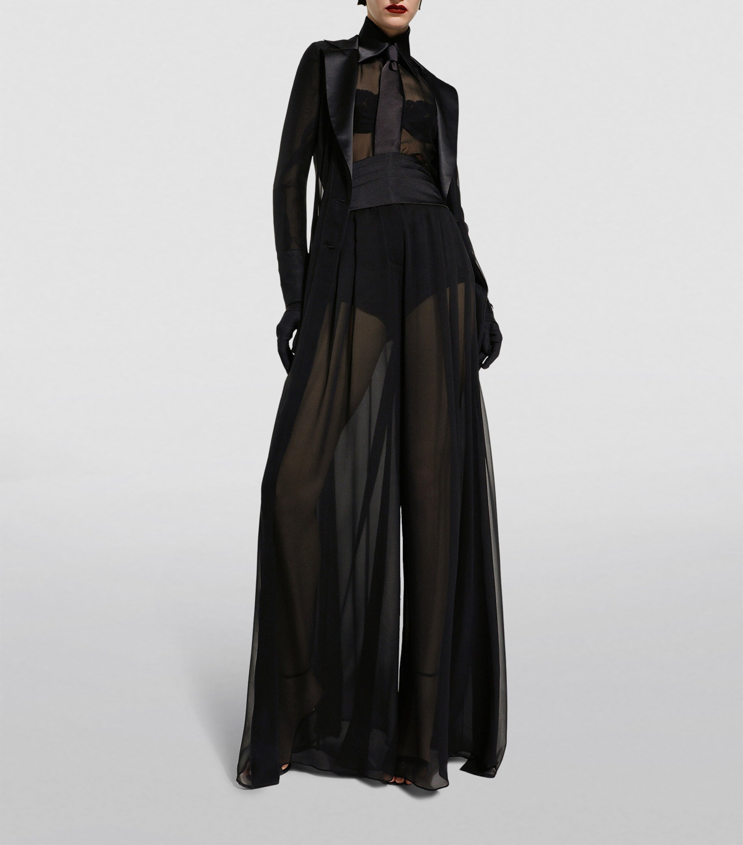 Silk-Blend Tailored Trousers N0000-BLACK Image 5