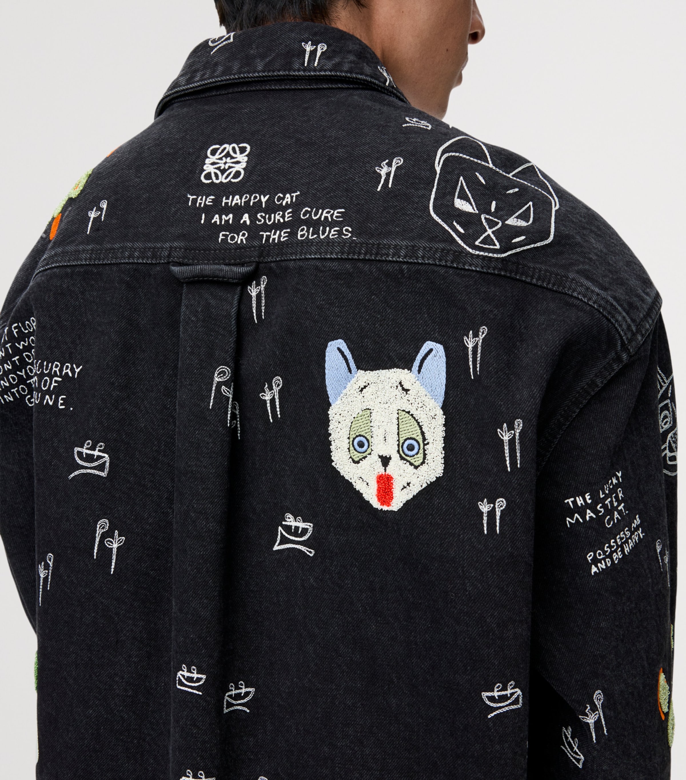 x Louis Wain Embroidered Denim Overshirt BLACK/MULTICOLOR Image 5