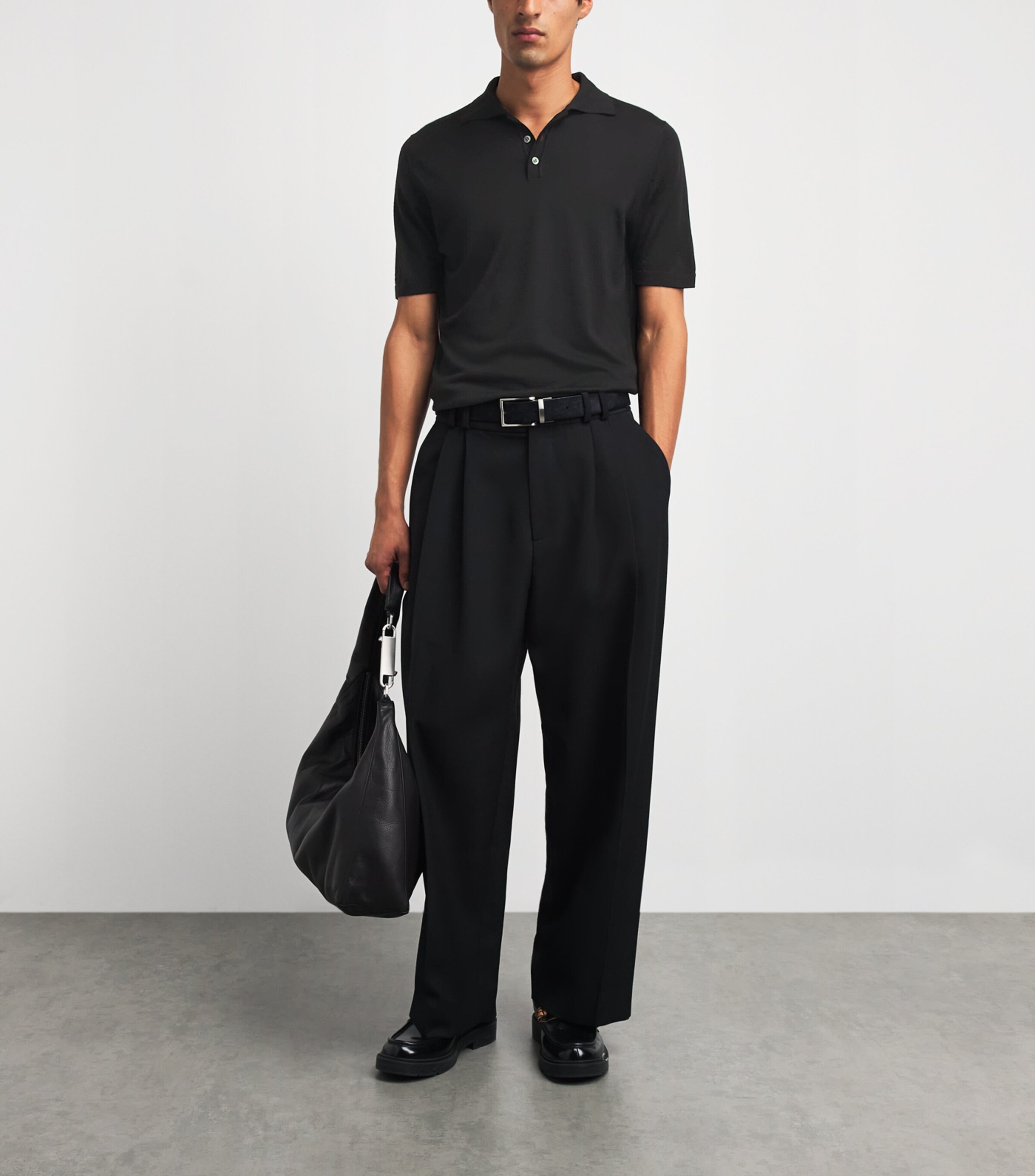 Barena Mens Merino Polo Shirt Nero Image 2