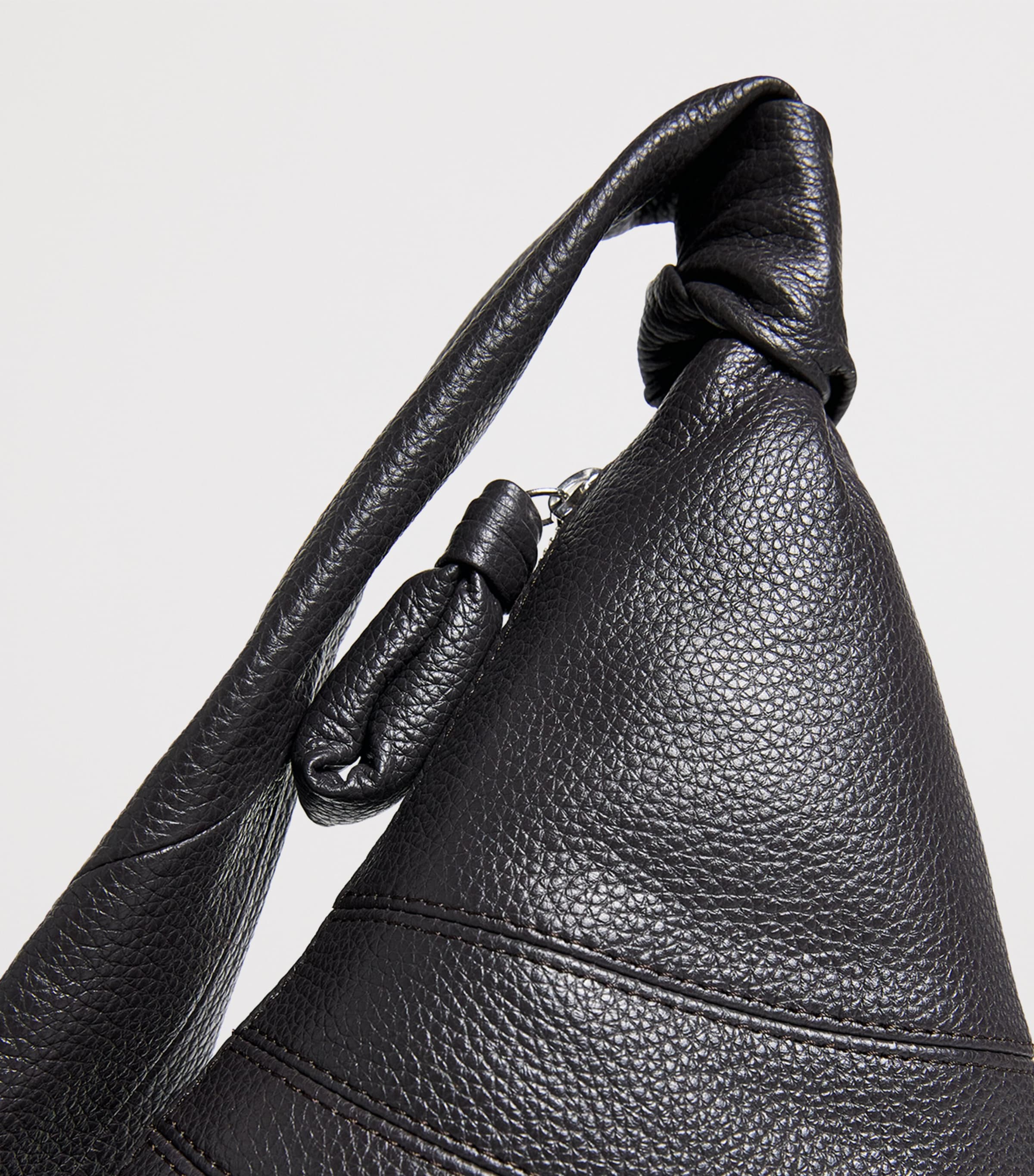 Small Grained Leather Croissant Cross-Body Bag BR490 DARK CHOCOLATE Image 4