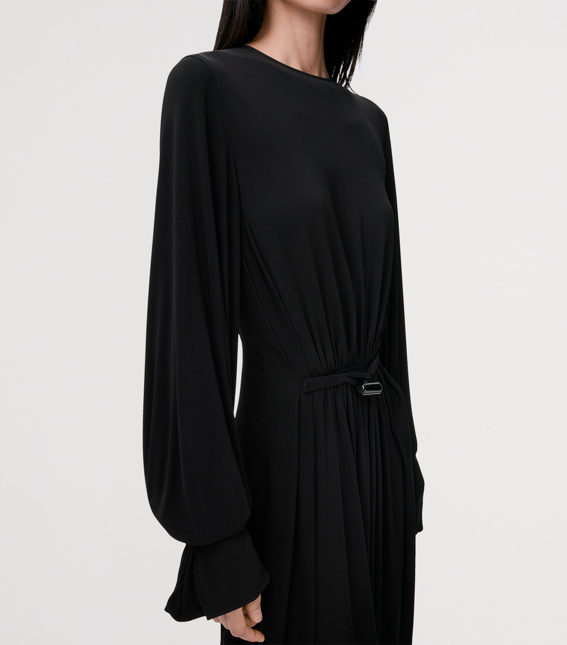Draped Asymmetric Midi Dress BLACK Image 4