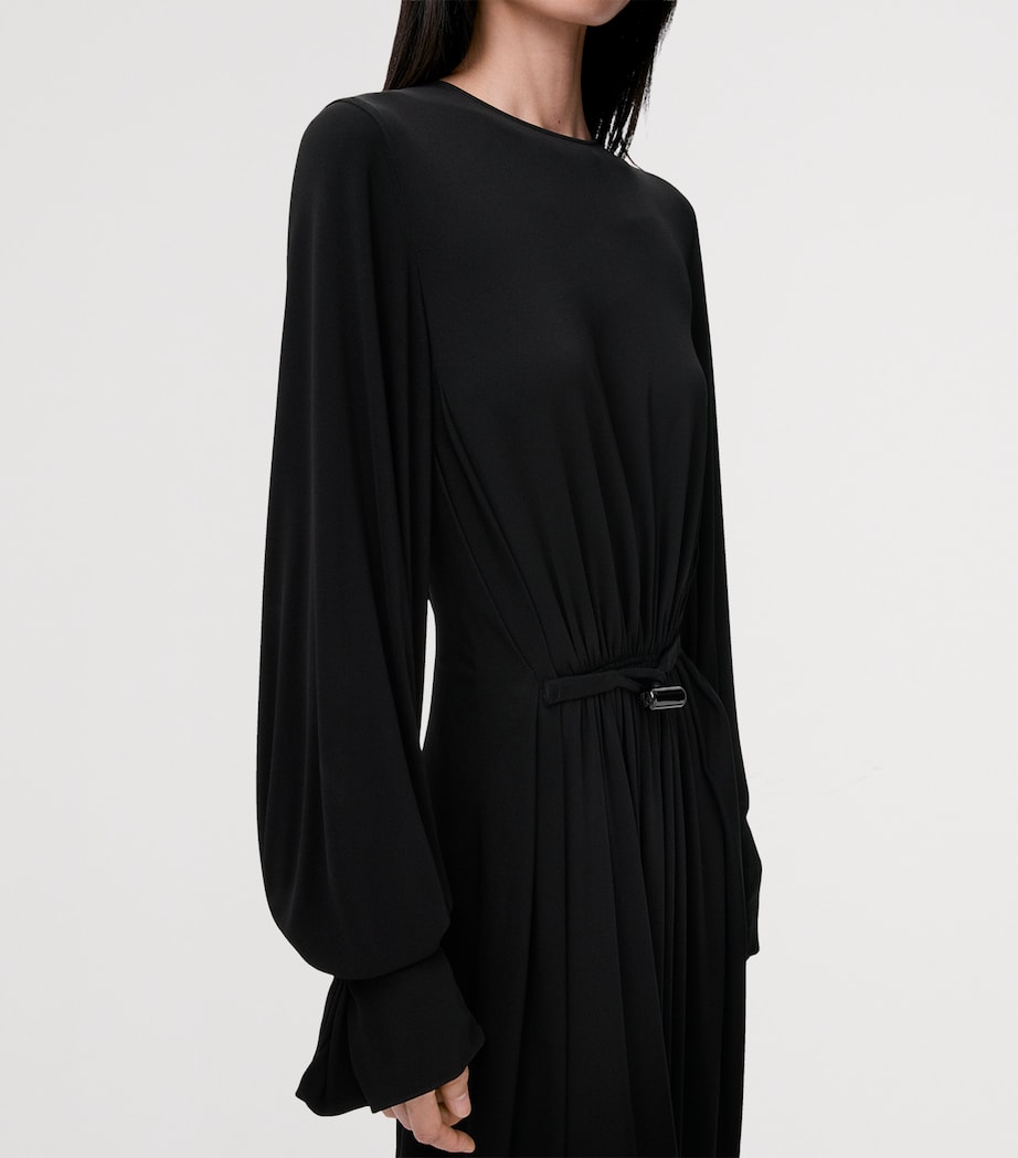 Draped Asymmetric Midi Dress BLACK Image 4