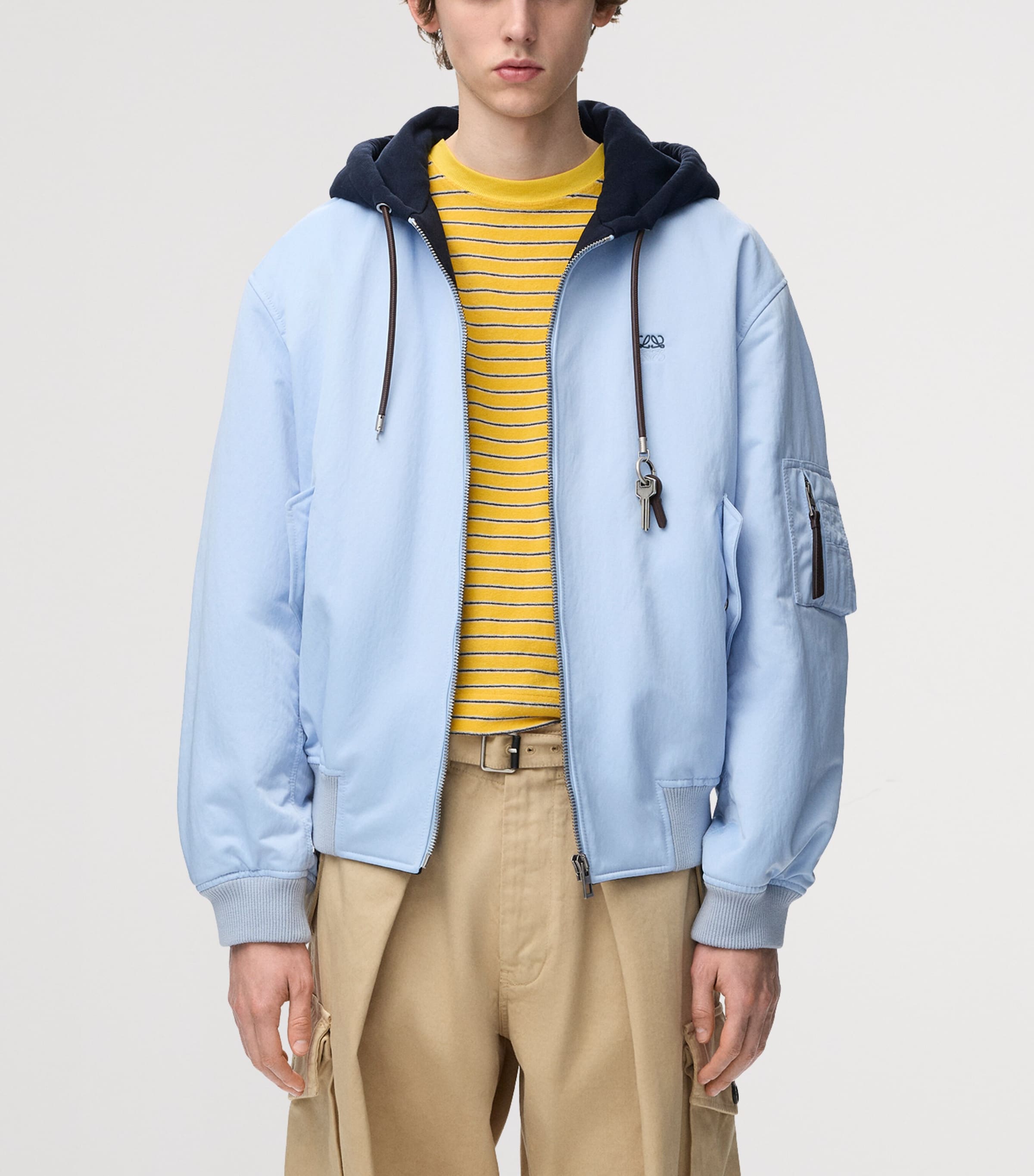 LOEWE Mens Anagram Hooded Bomber Jacket Blue Image 3