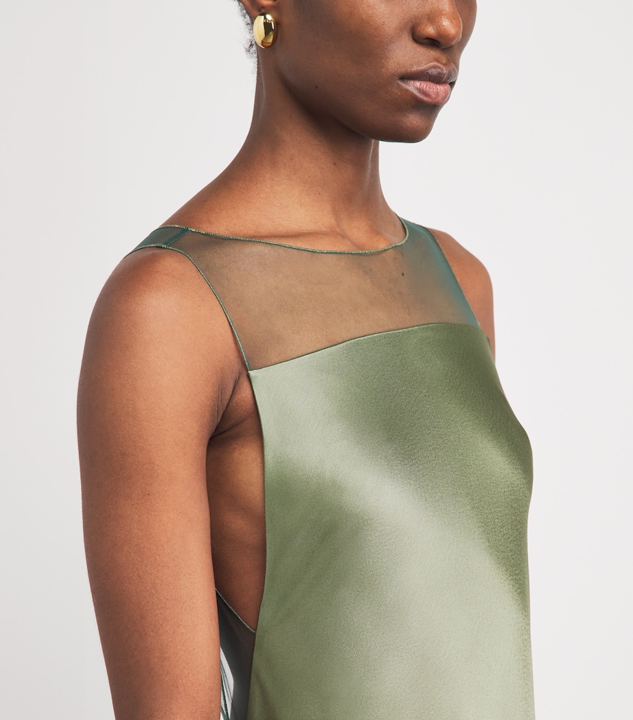Polo Ralph Lauren Womens Satin Sheer-Panel Maxi Dress Mountain Green Image 4