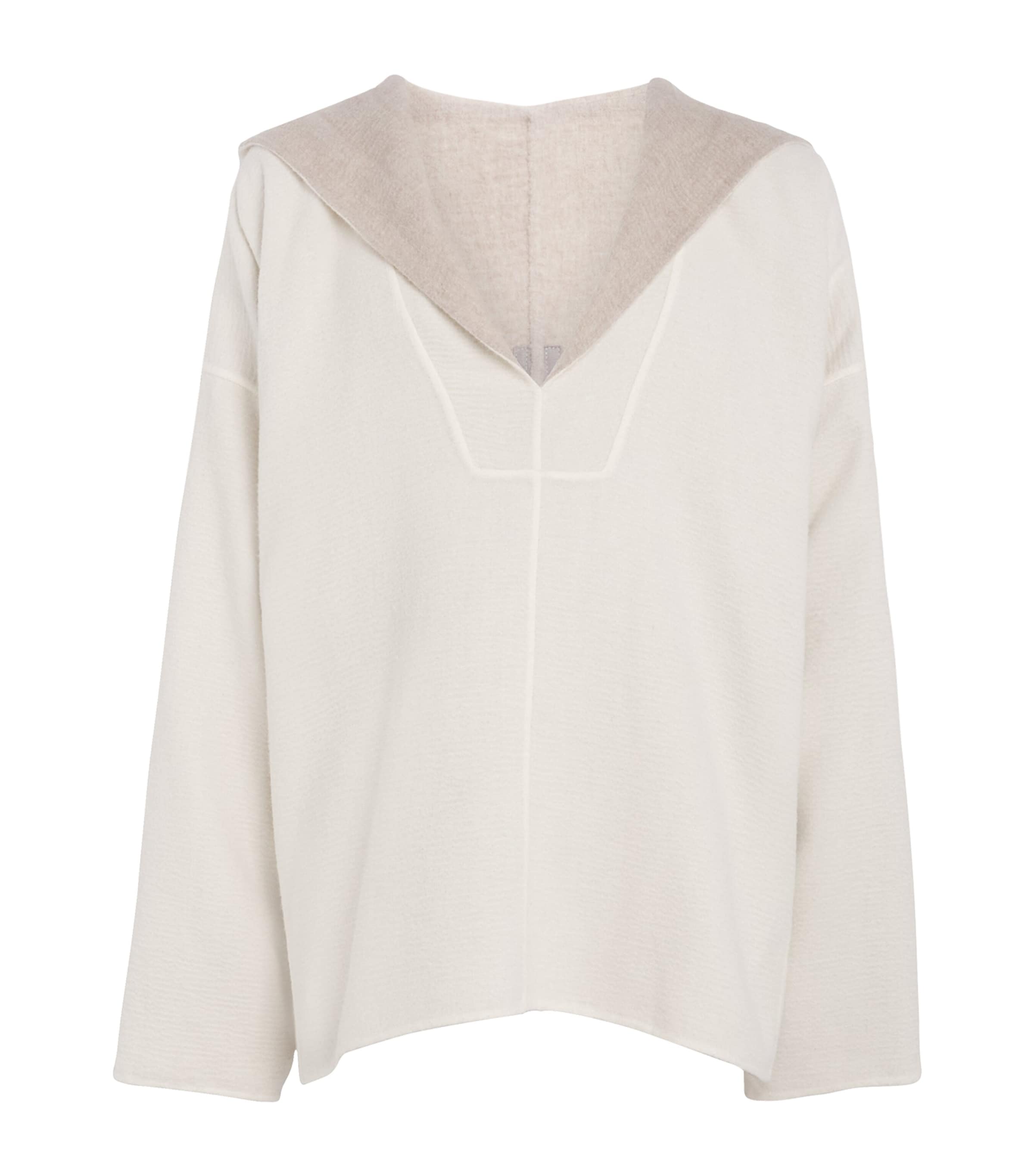 Rick Owens Camel Hair Double-faced Kaftan Hoodie In Gray