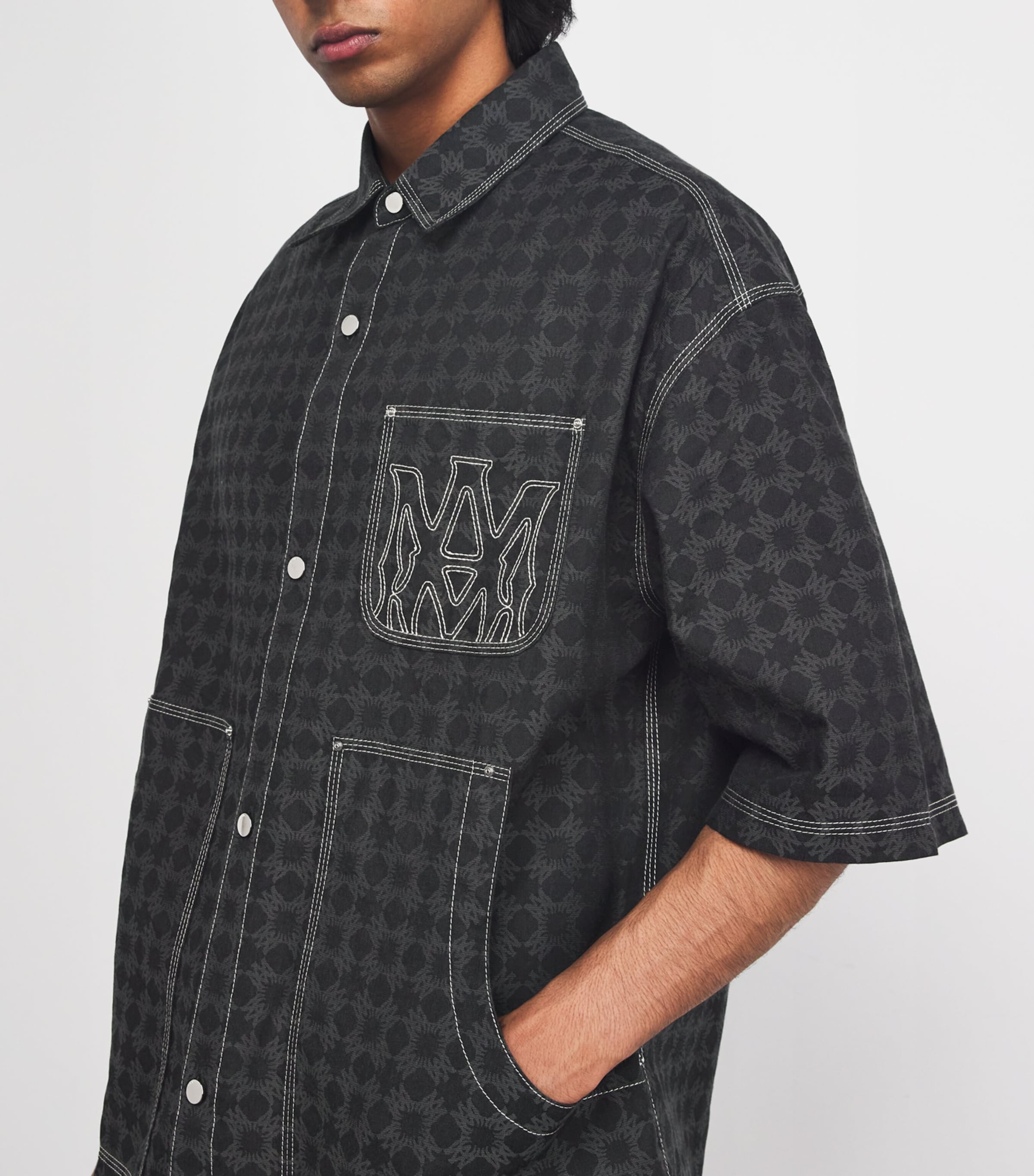 AMIRI Black Cotton-Linen MA Quad Short-Sleeve Shirt | Harrods US