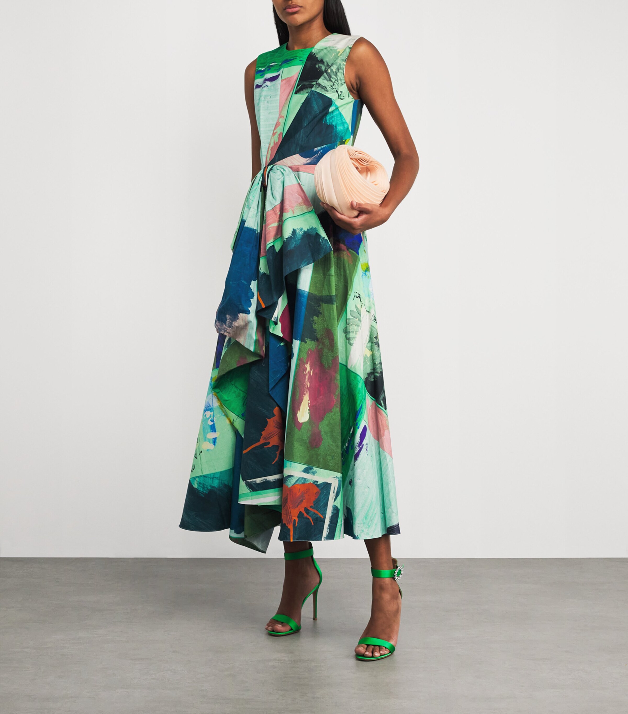 Roksanda Womens Cotton Bow-Detail Nura Midi Dress Sprmnt Pctrial Prnt Image 2