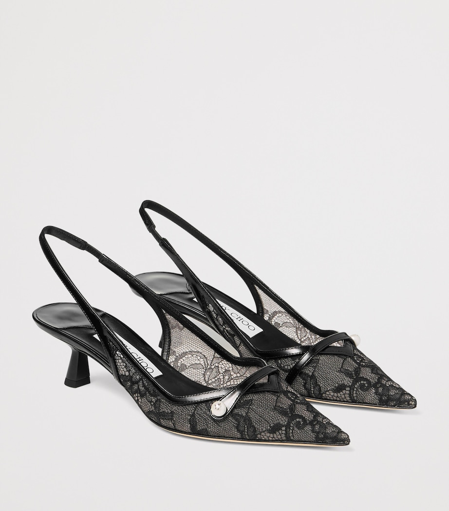 Amita 45 Lace-Leather Slingback Pumps BLACK/BLACK Image 2