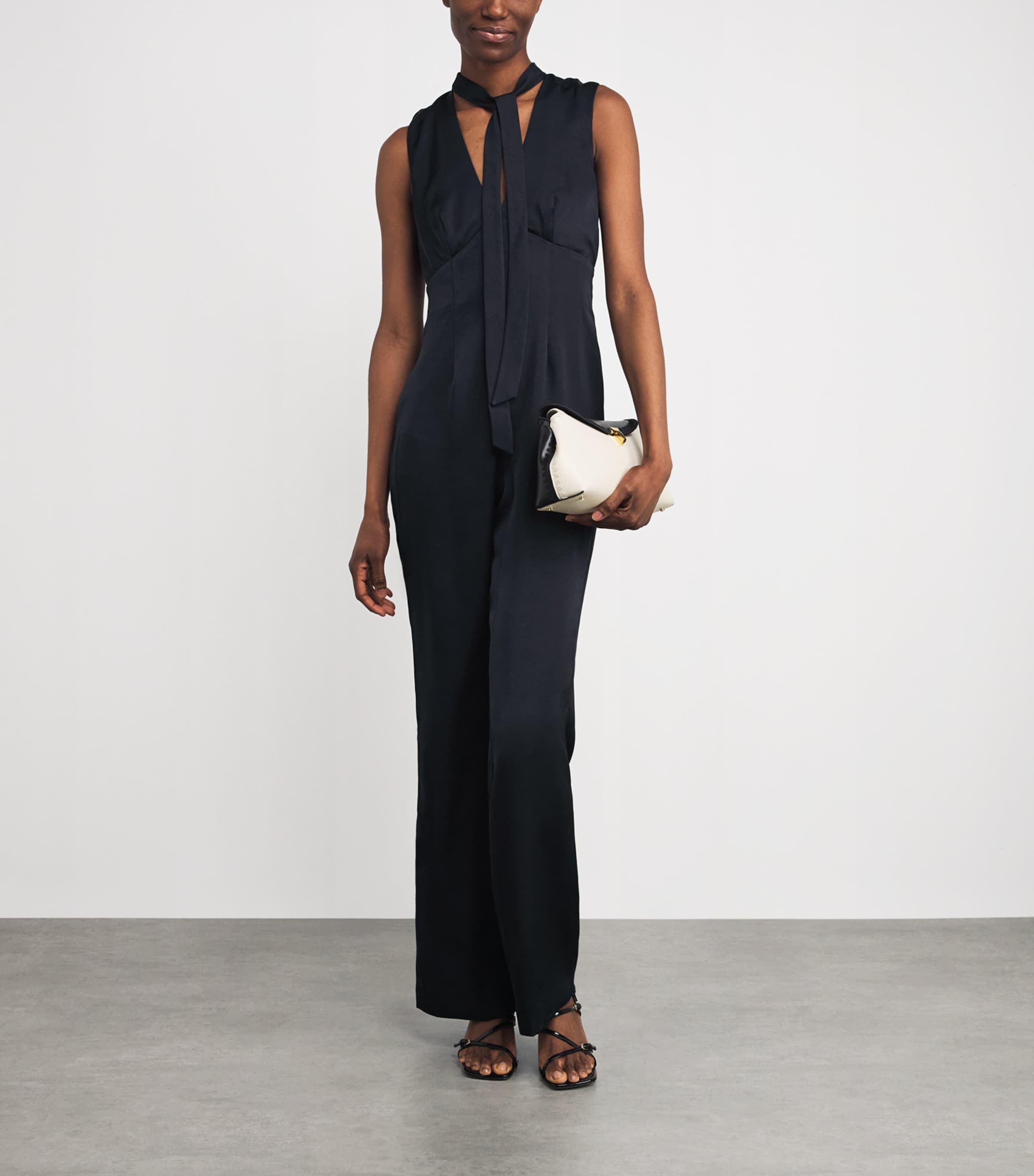 Claudie Pierlot Womens Satin Scarf-Neck Jumpsuit Navy Image 2