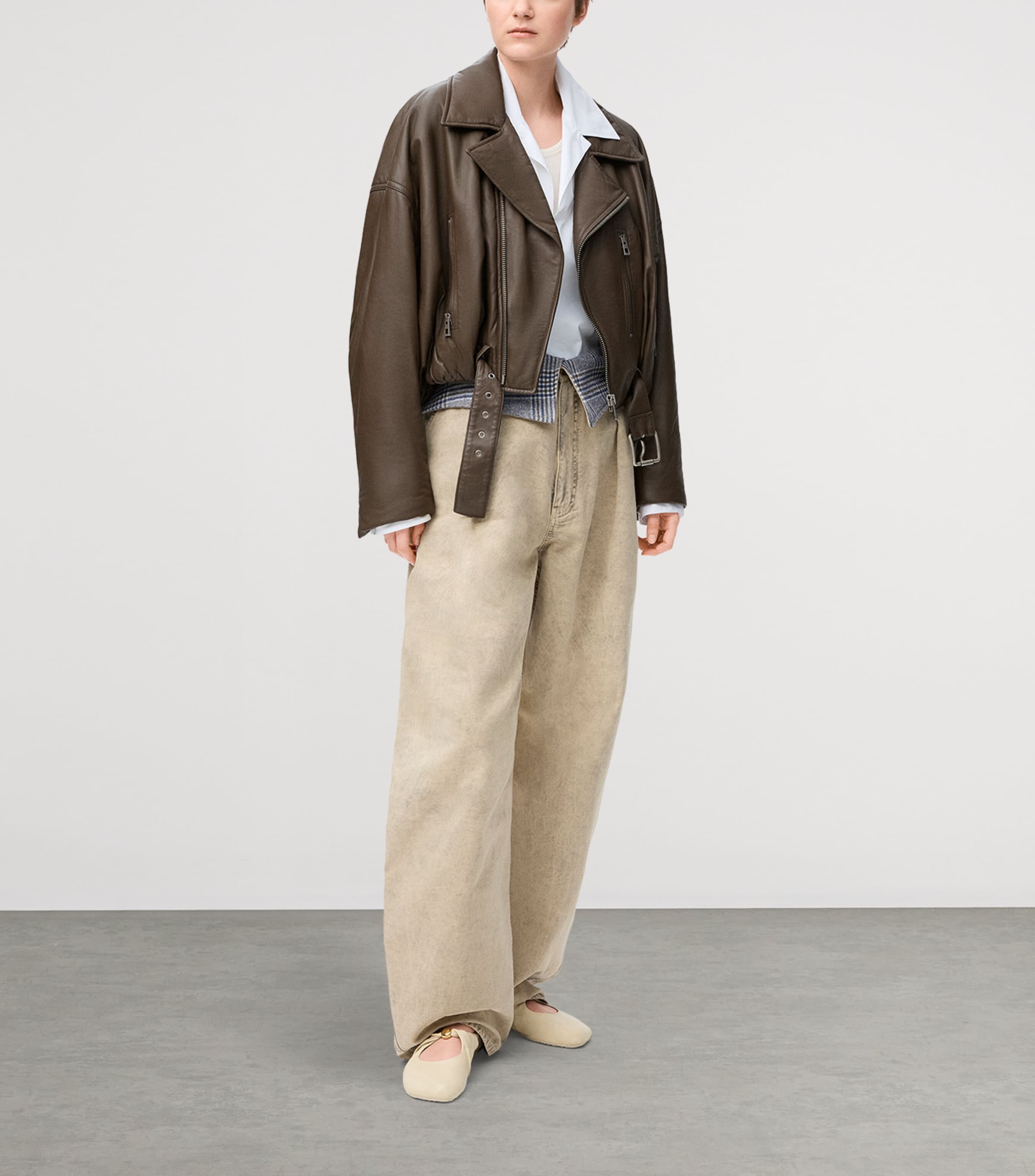 Nappa Lambskin Biker Jacket KHAKI GREEN Image 2