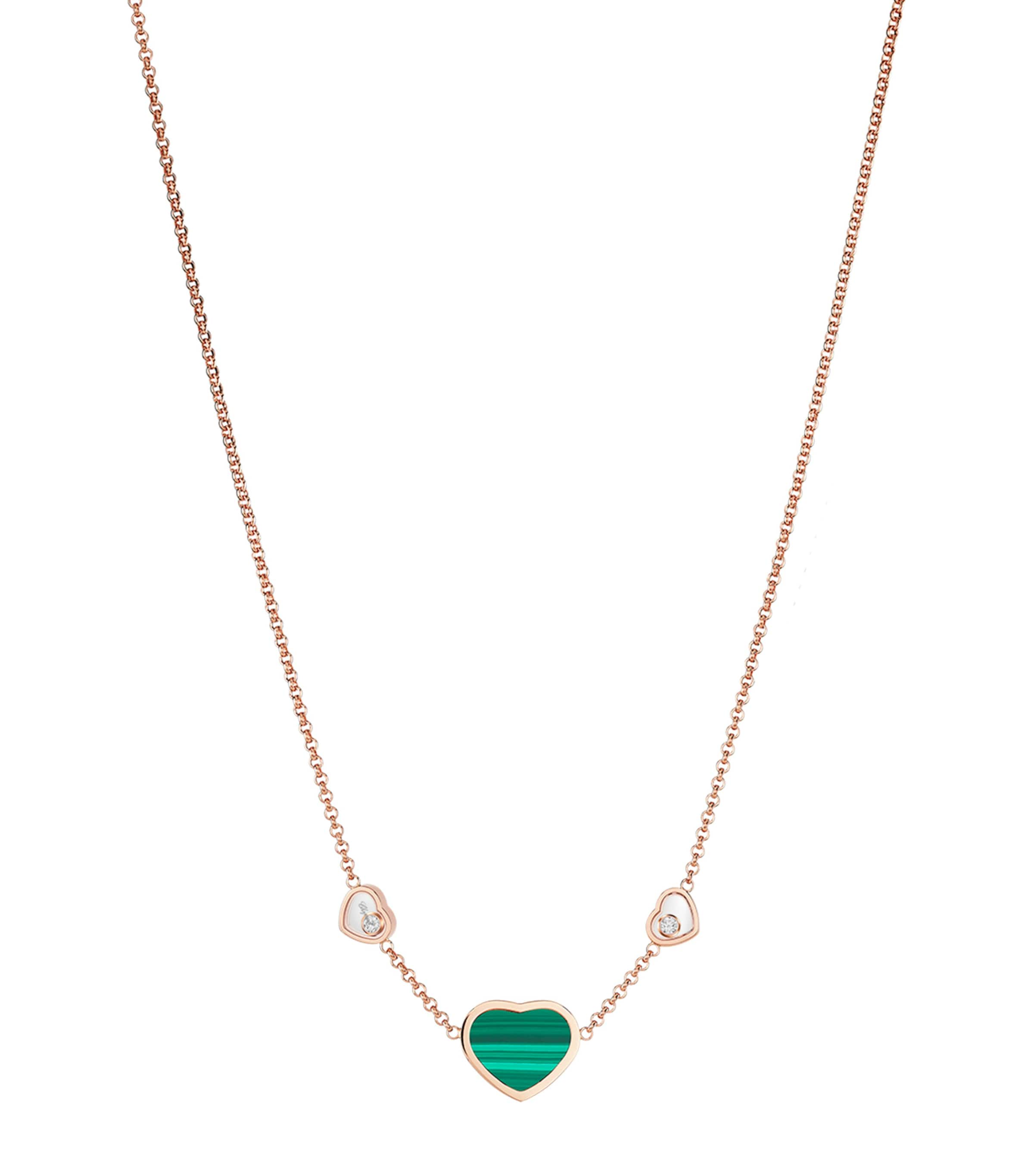 CHOPARD ROSE GOLD, DIAMOND AND MALACHITE HAPPY HEARTS NECKLACE 