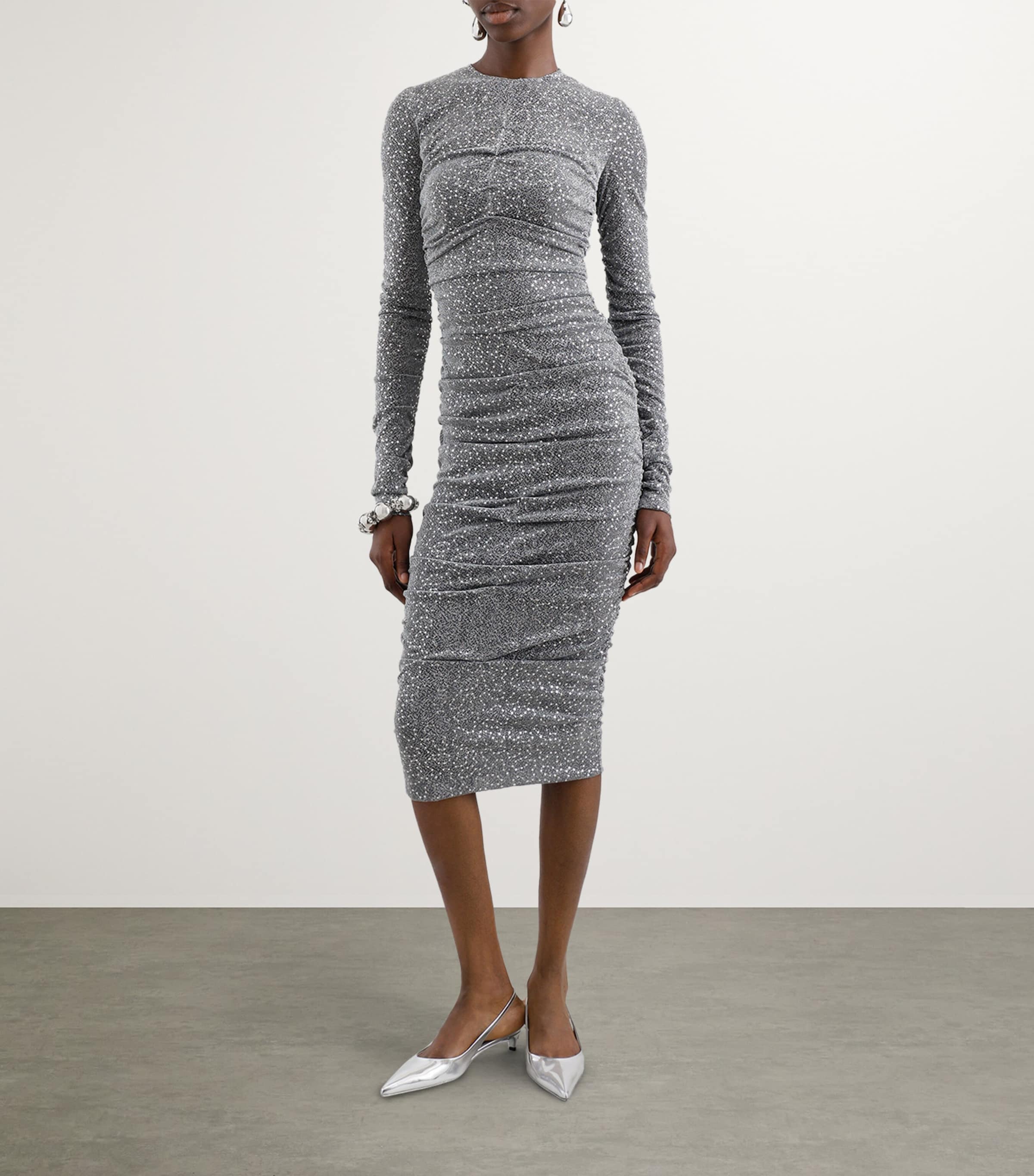 Sequinned Midi Dress S0998-SILVER Image 2