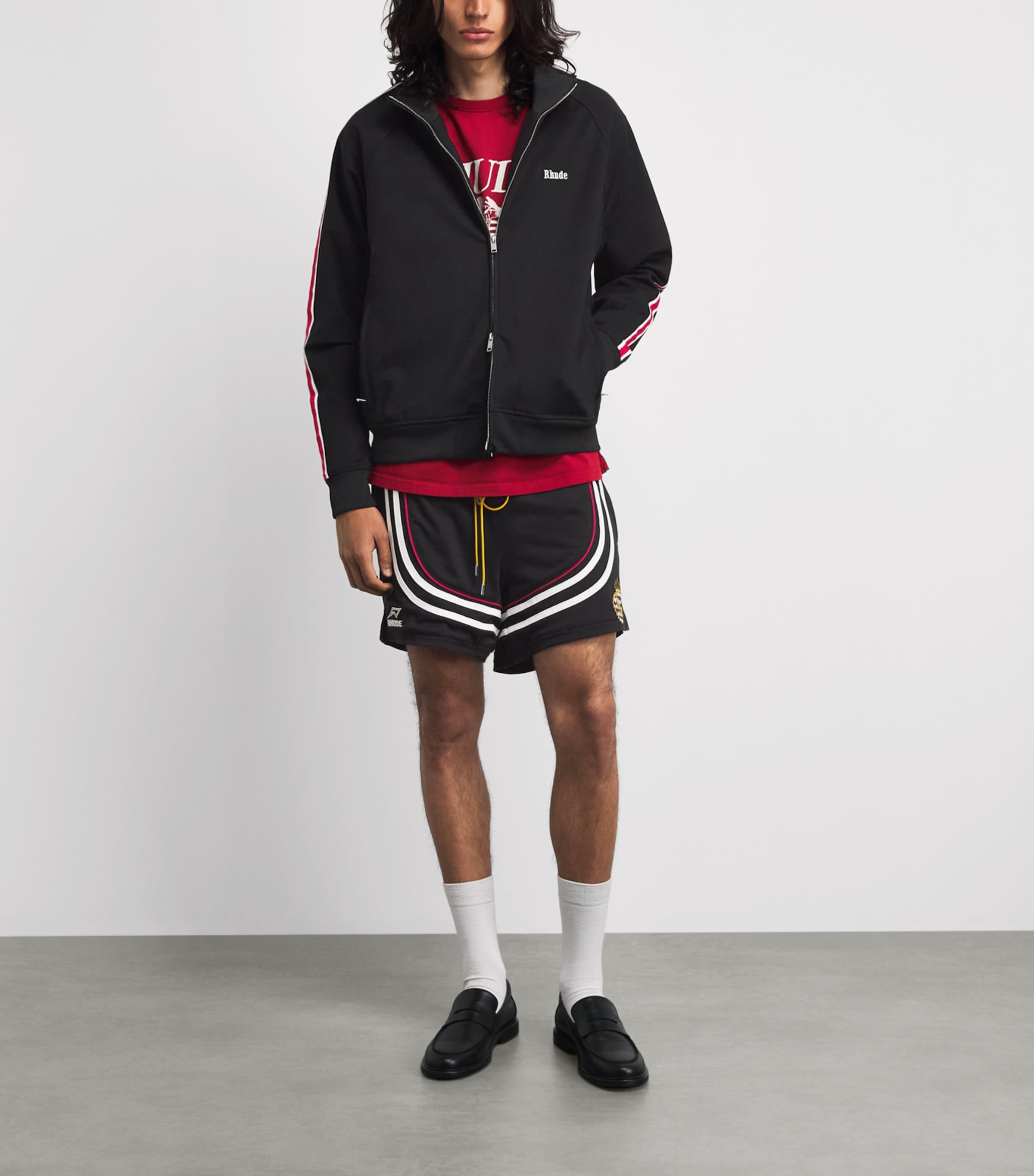 Rhude Mens Hamptons Track Jacket Blk/wht/red Image 2