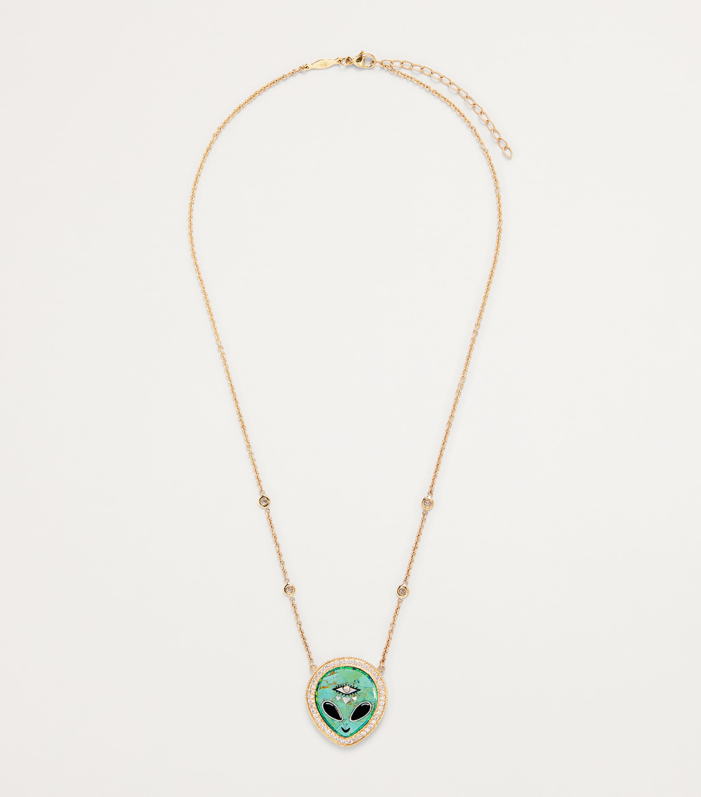 Small Yellow Gold, Diamond, Turquoise and Onyx Inlay Necklace YELLOW GOLD Image 3