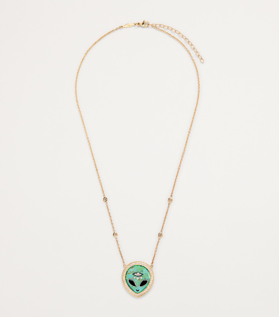 Small Yellow Gold, Diamond, Turquoise and Onyx Inlay Necklace YELLOW GOLD Image 3