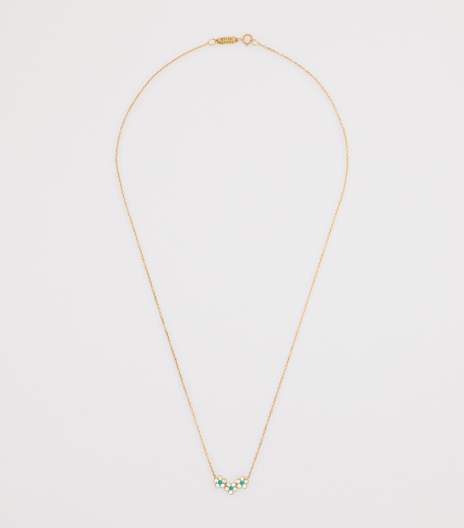 Mini Yellow Gold, Diamond and Turquoise Flower Necklace YELLOW GOLD Image 3