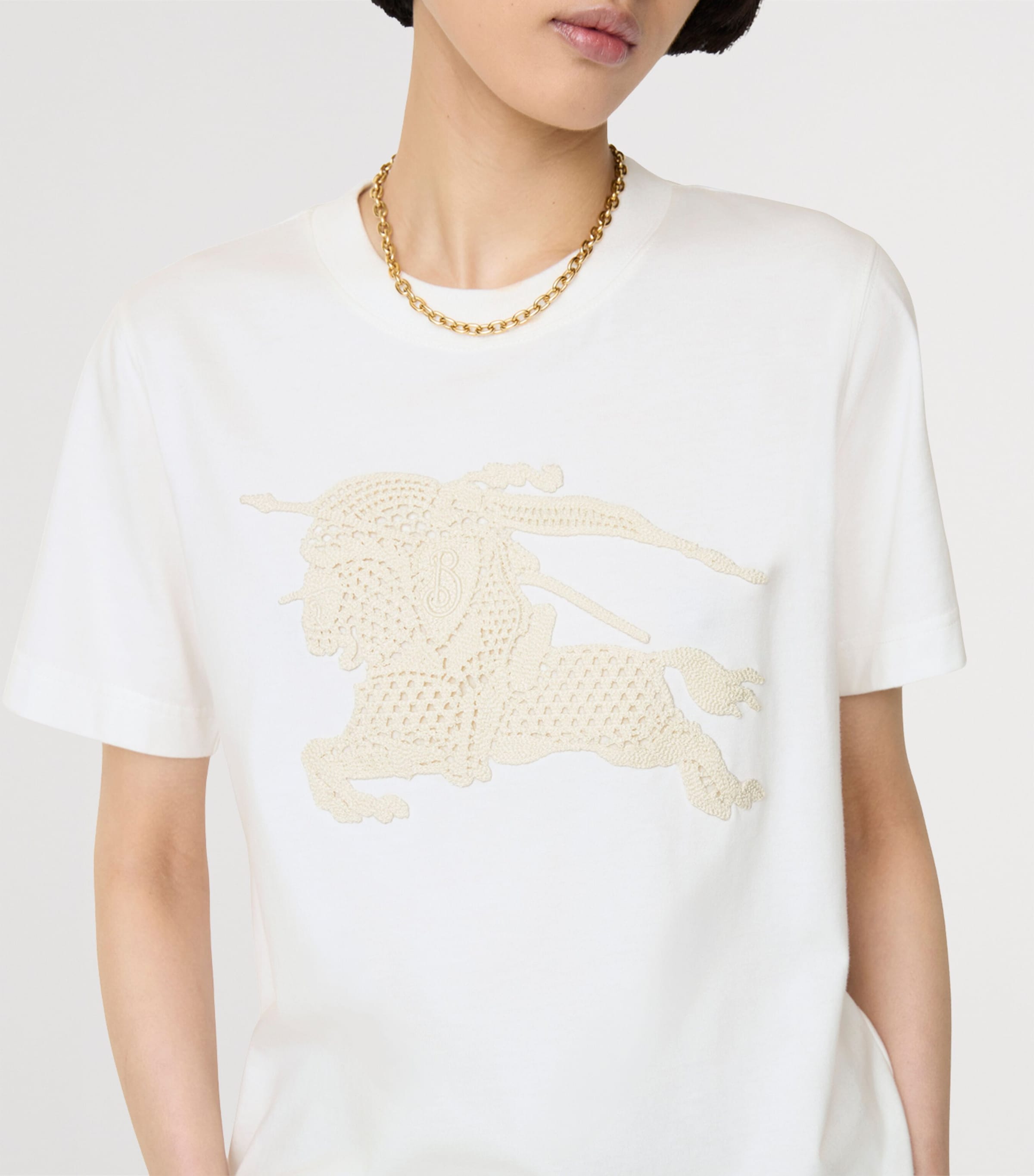 Burberry Womens Cotton Crochet EKD T-Shirt Chalk Image 3