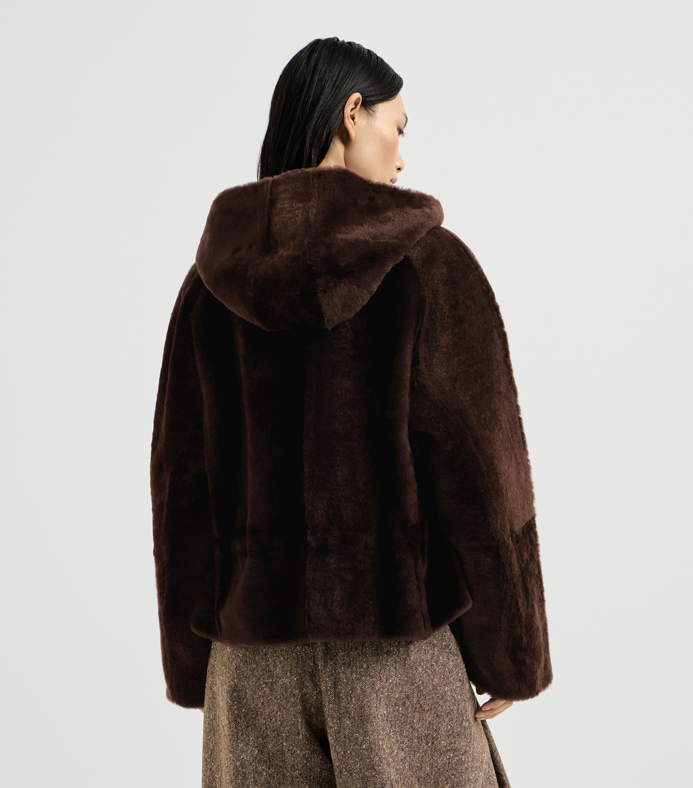 Brunello Cucinelli Womens Shearling Fur Jacket Gianduia Image 3