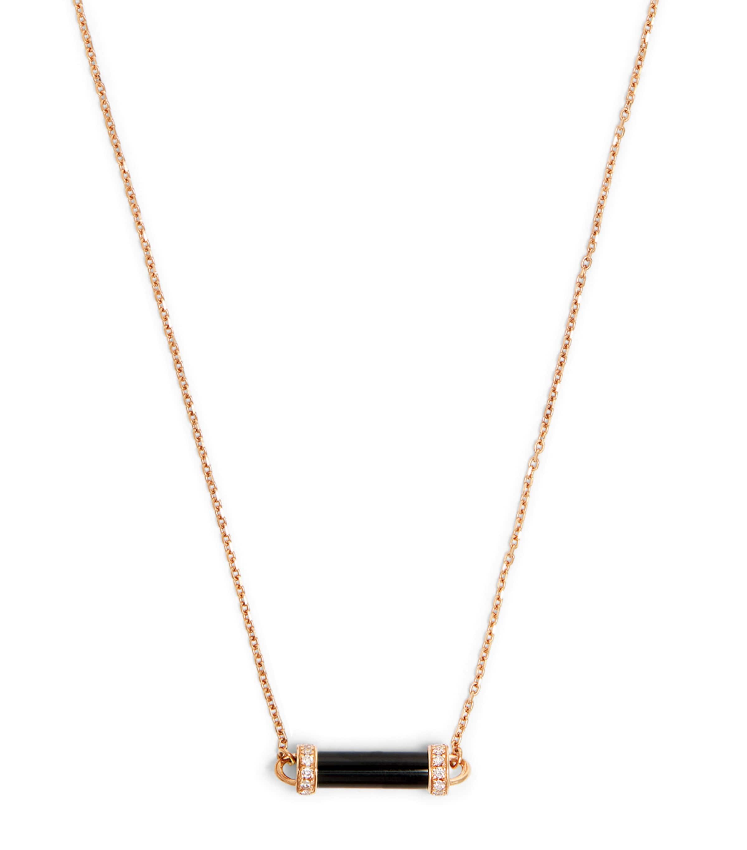 L'ATELIER NAWBAR ROSE GOLD, DIAMOND AND ONYX AMULETS OF LIGHT NECKLACE