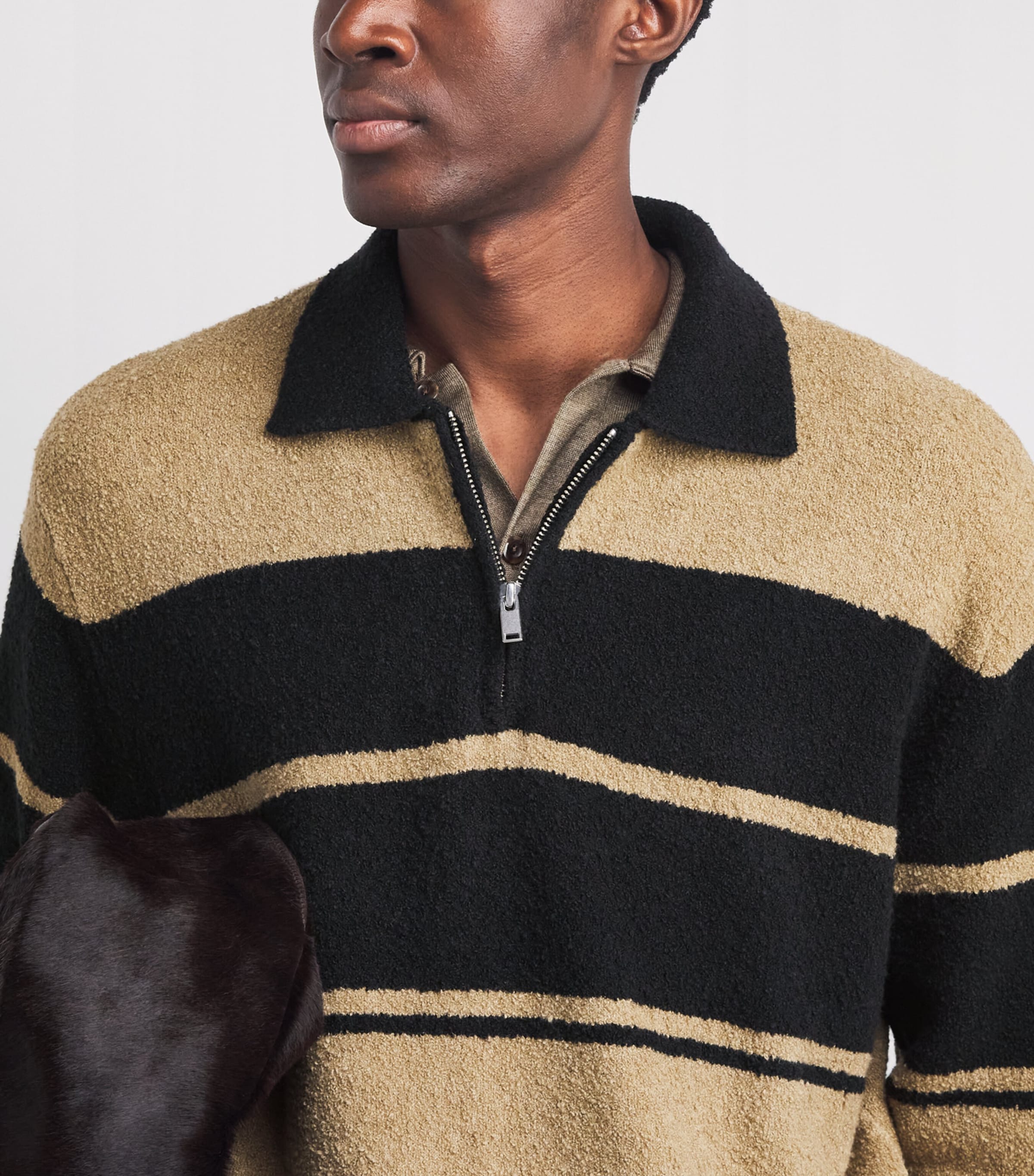 Samsøe Samsøe Mens Stripe Sanino Quarter-Zip Sweater Washed Black St. Image 3