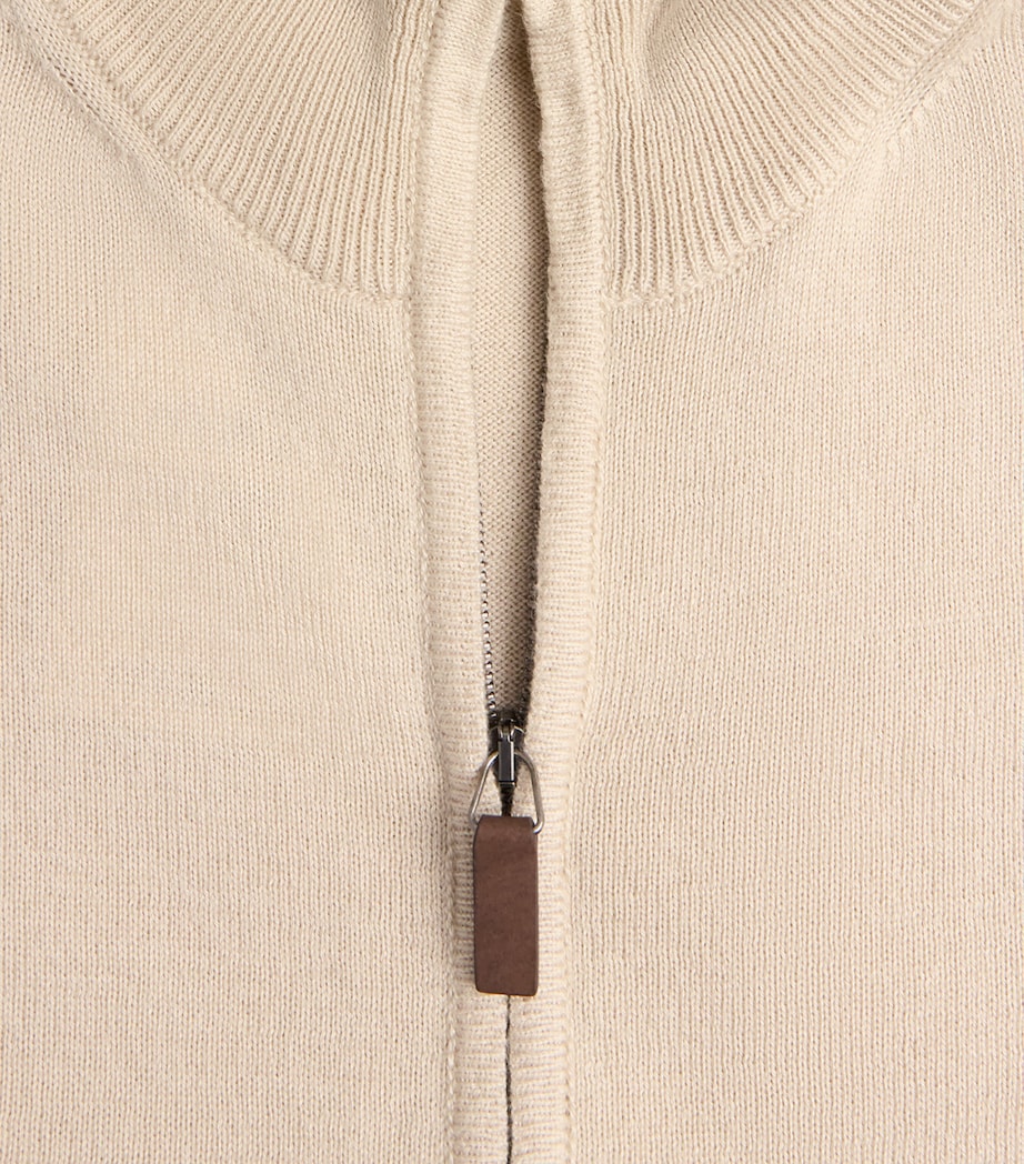 Eton Mens Cotton Zip Cardigan Beige Cott Image 6