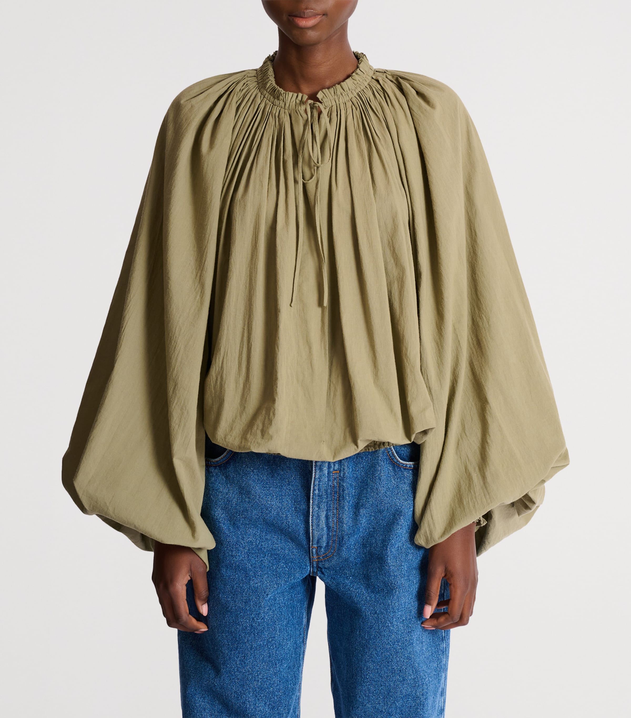 Balmain Womens Cotton Peasant Blouse Vert Pale Image 2