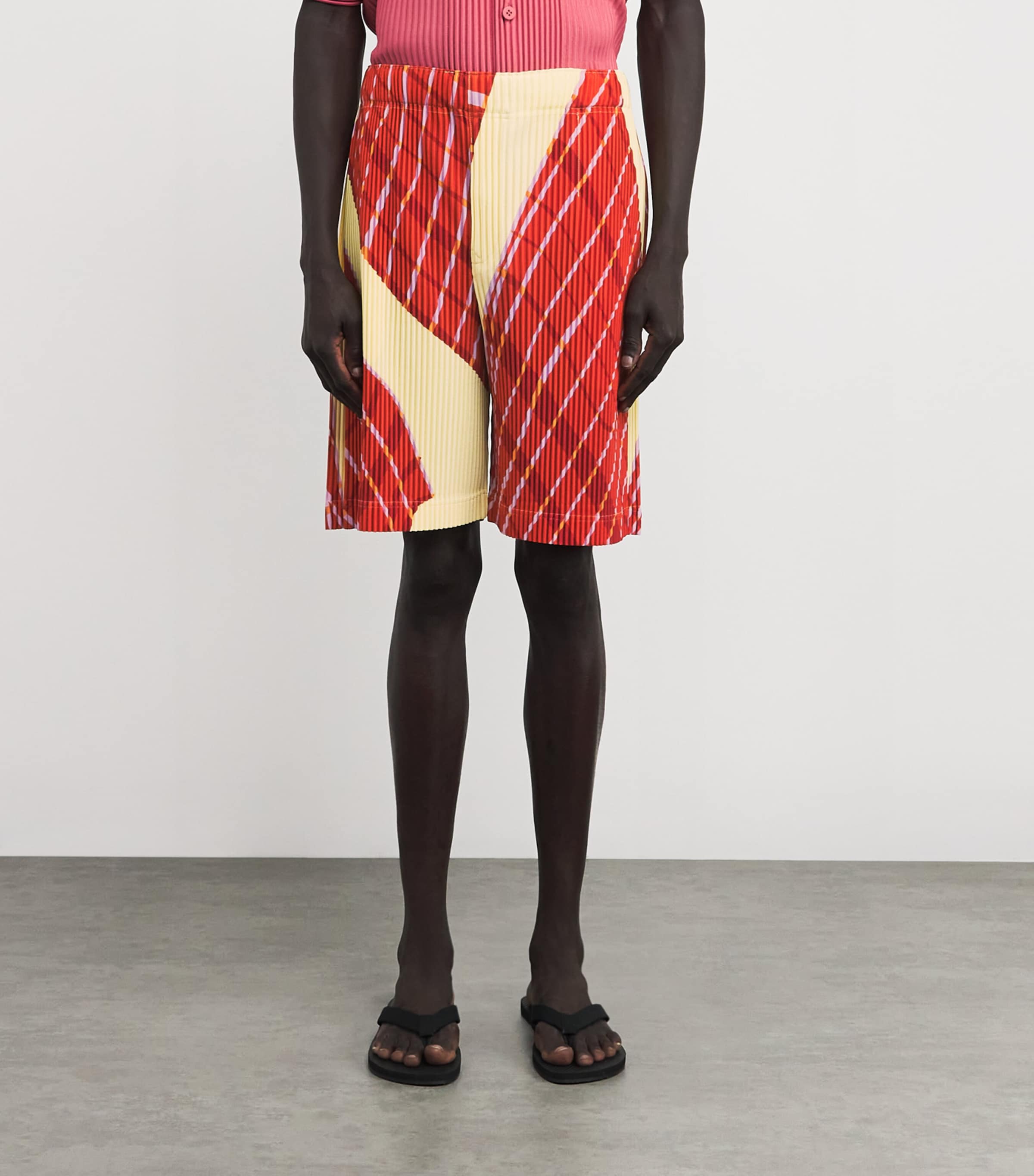 Pleated Windswept Print Shorts 52-YELLOW Image 3