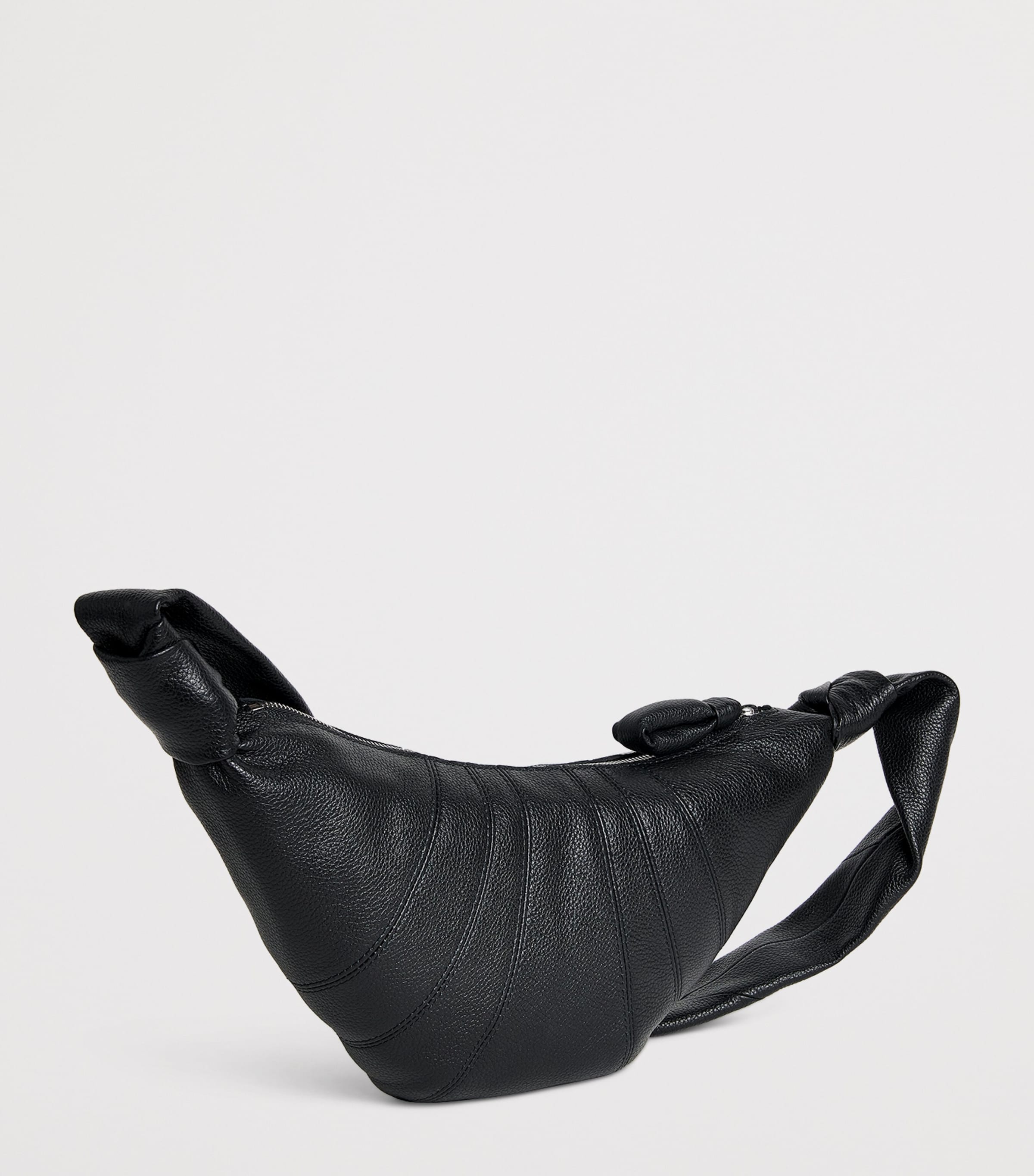 Small Grained Leather Croissant Cross-Body Bag BK999 BLACK Image 3