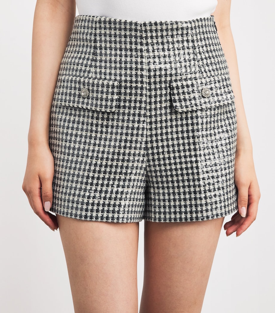 Sandro Paris Womens Tweed Sequinned Houndstooth Shorts Black / White Image 6