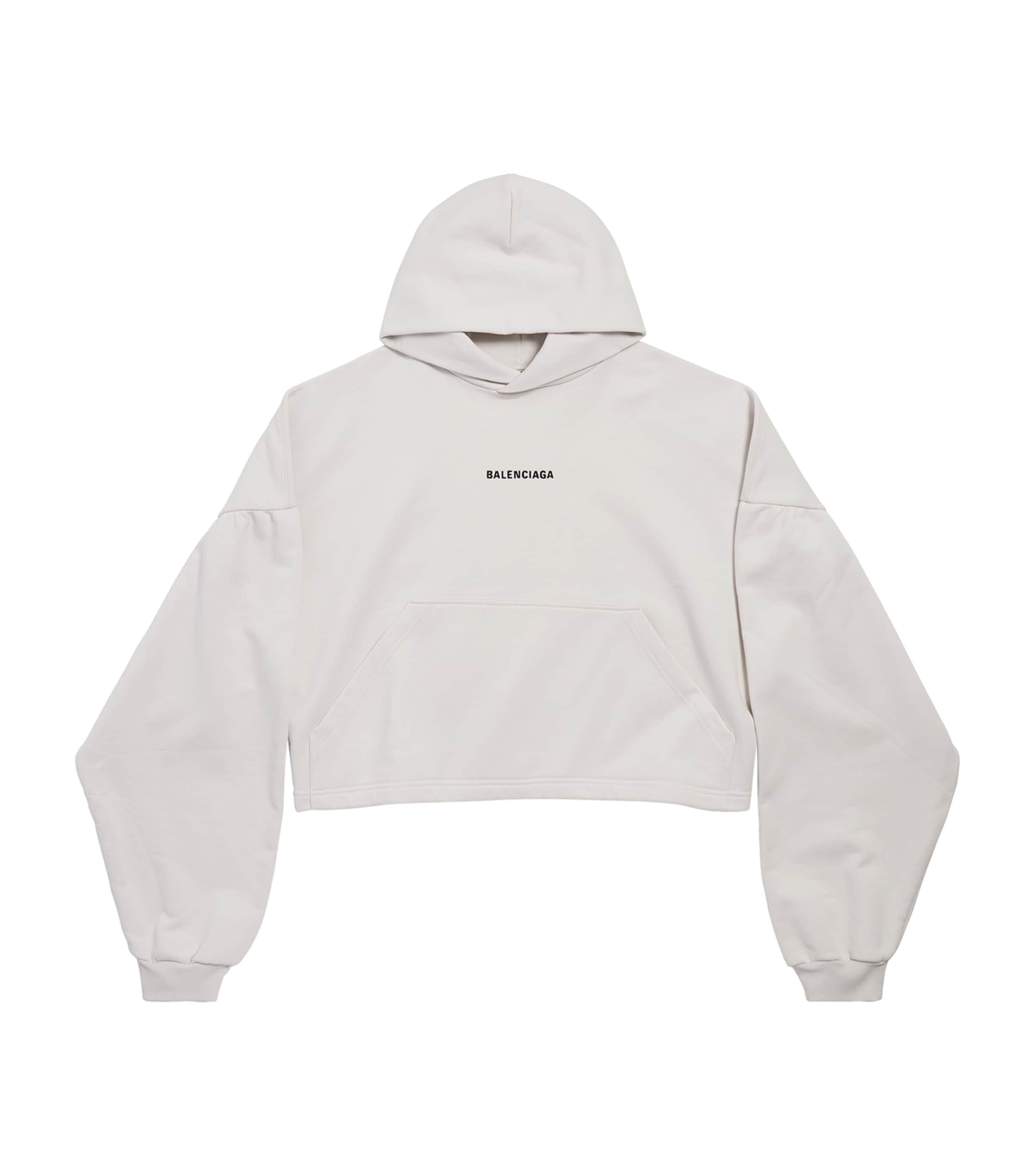 Balenciaga Logo Cropped Hoodie In White