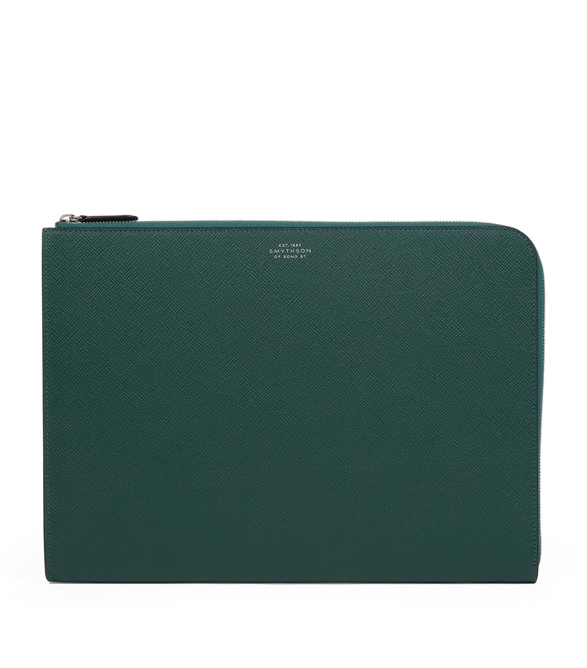 Shop Smythson Small Panama Leather Laptop Case In Green