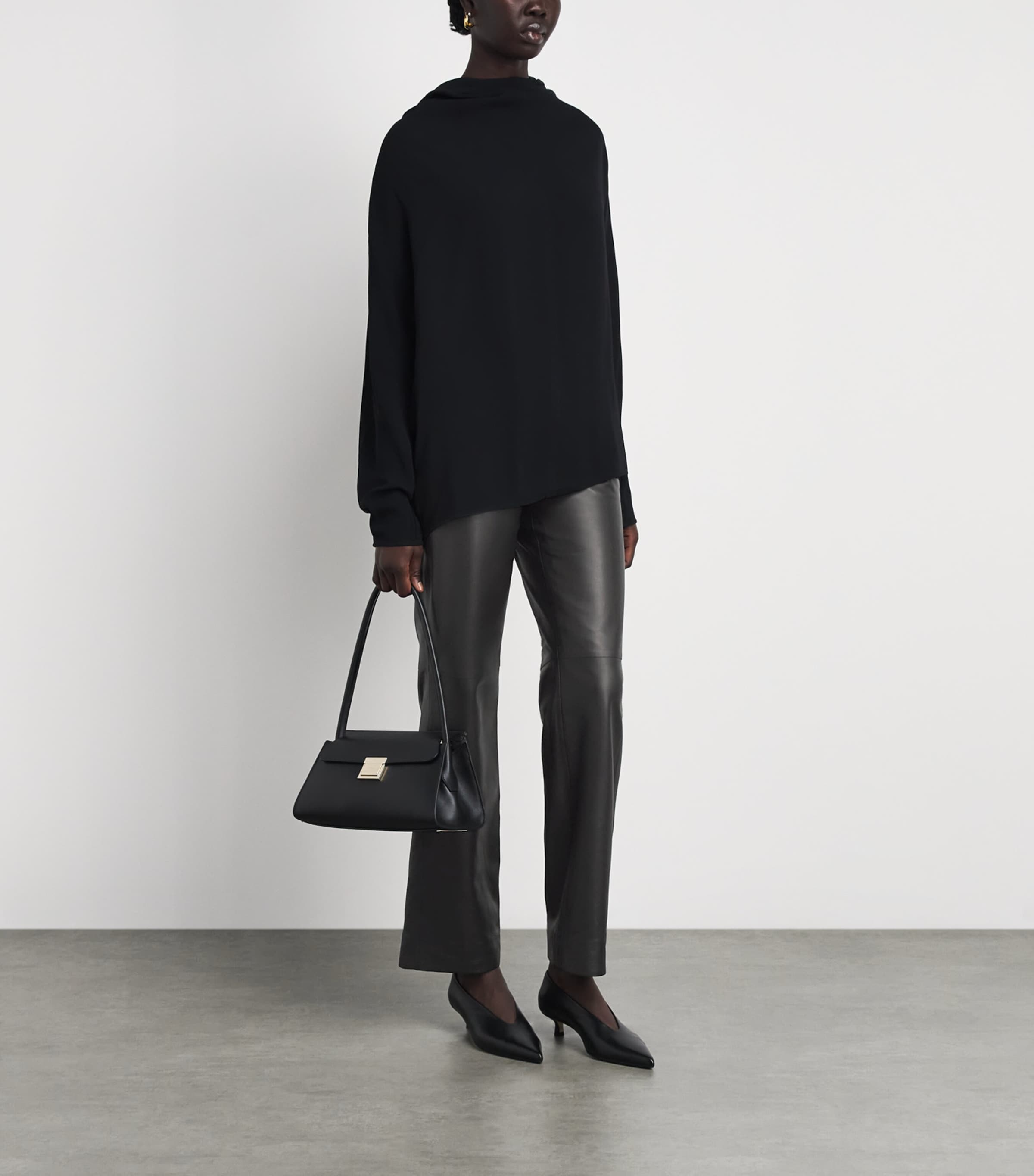 Toteme Womens Leather Easy Trousers Black Image 2