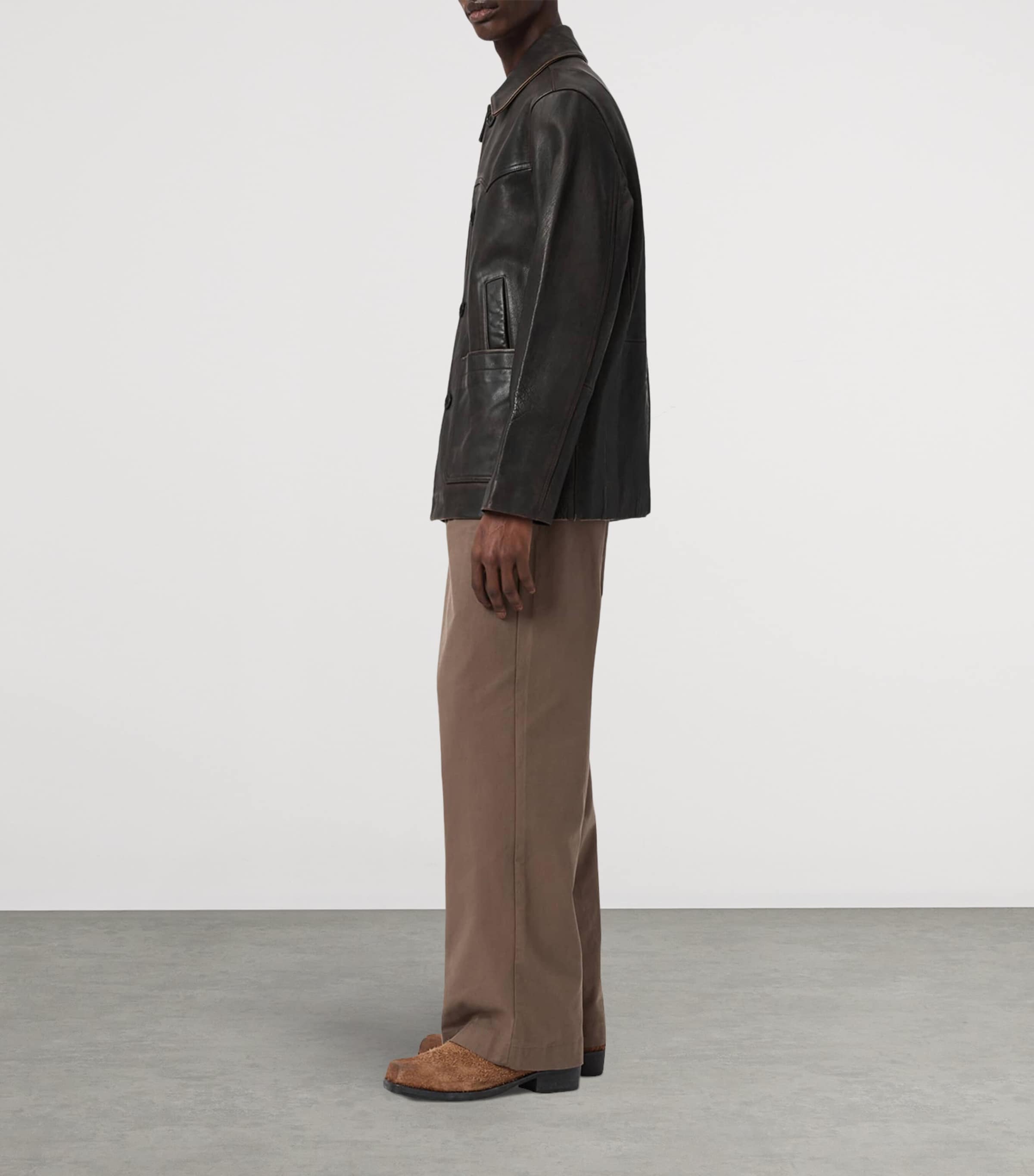AllSaints Mens Hartwell Leather Jacket Cognac Brown Image 8