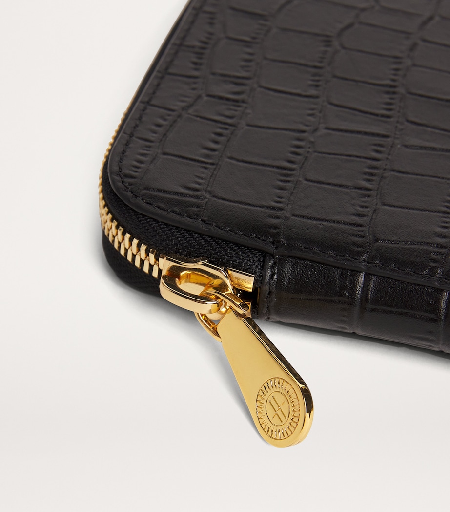 Harrods Large Croc-Embossed Leather Pouch Black Image 3