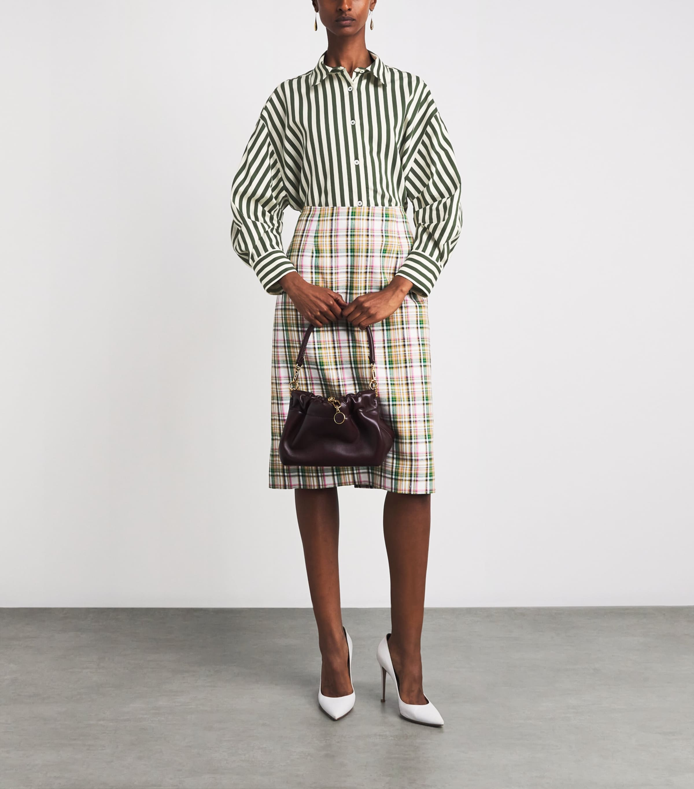 Carolina Herrera Womens Stripe Clara Shirt Ivry Rcng Green Image 2