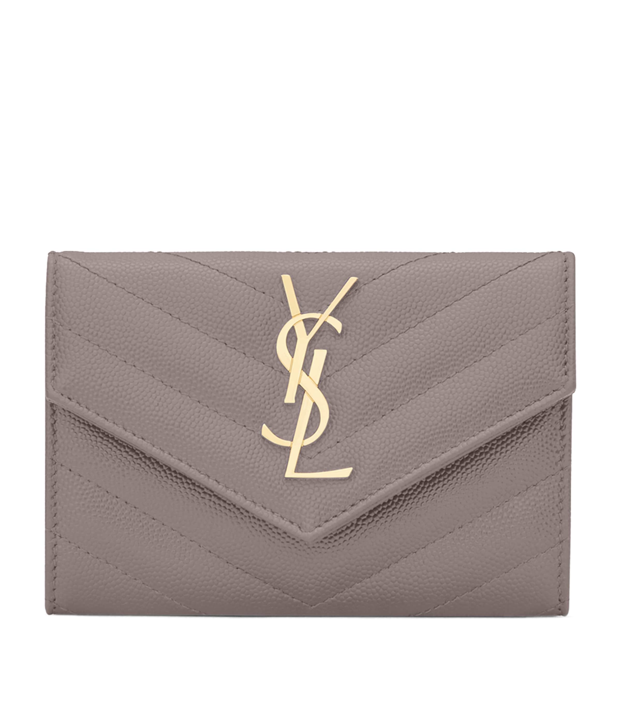 Saint Laurent Small Monogram Matelassé Envelope Wallet In Grey