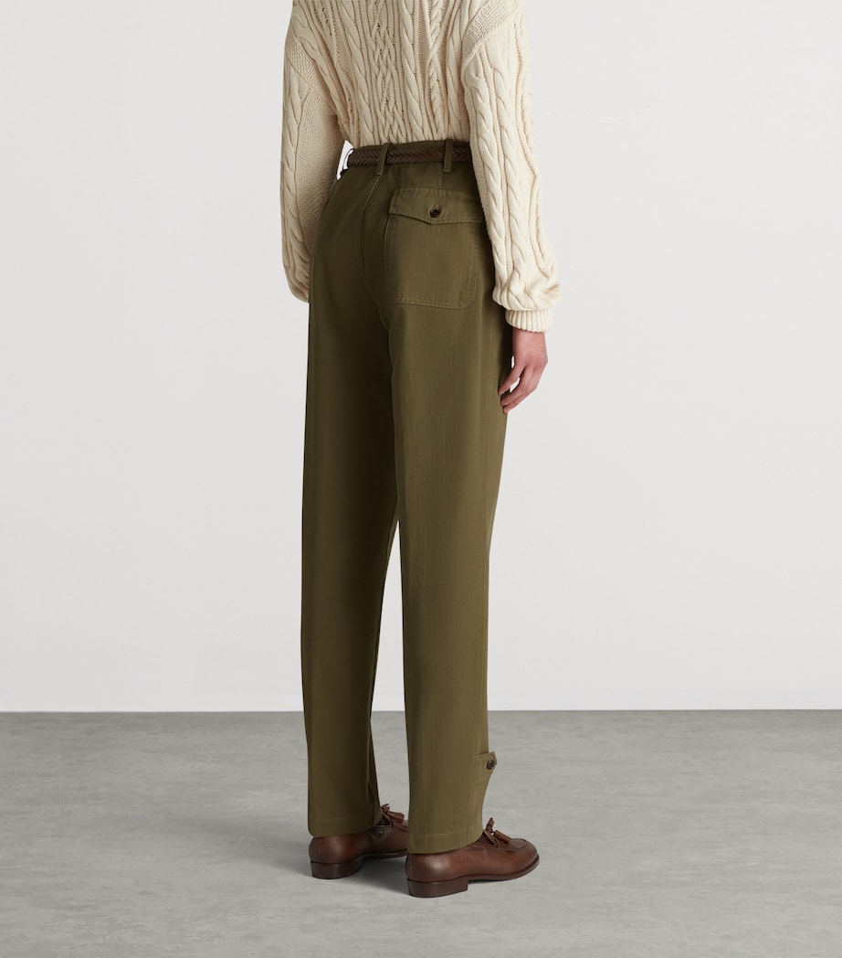 Cotton Micro-Herringbone Single-Pleat Tapered Chinos 312OLIVE Image 4