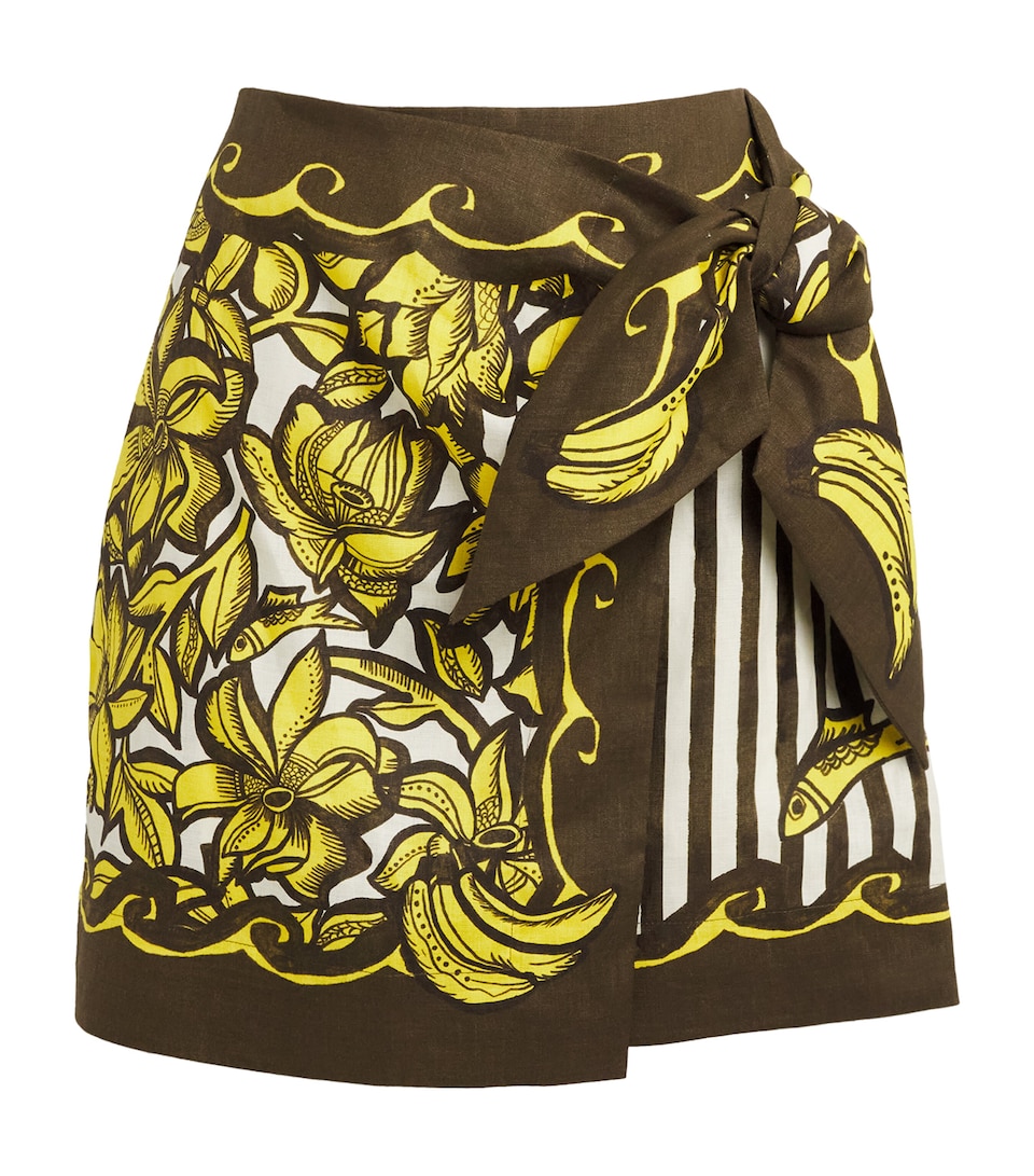 ALEMAIS Hemp Printed Mona Sarong Mini Skirt Yellow