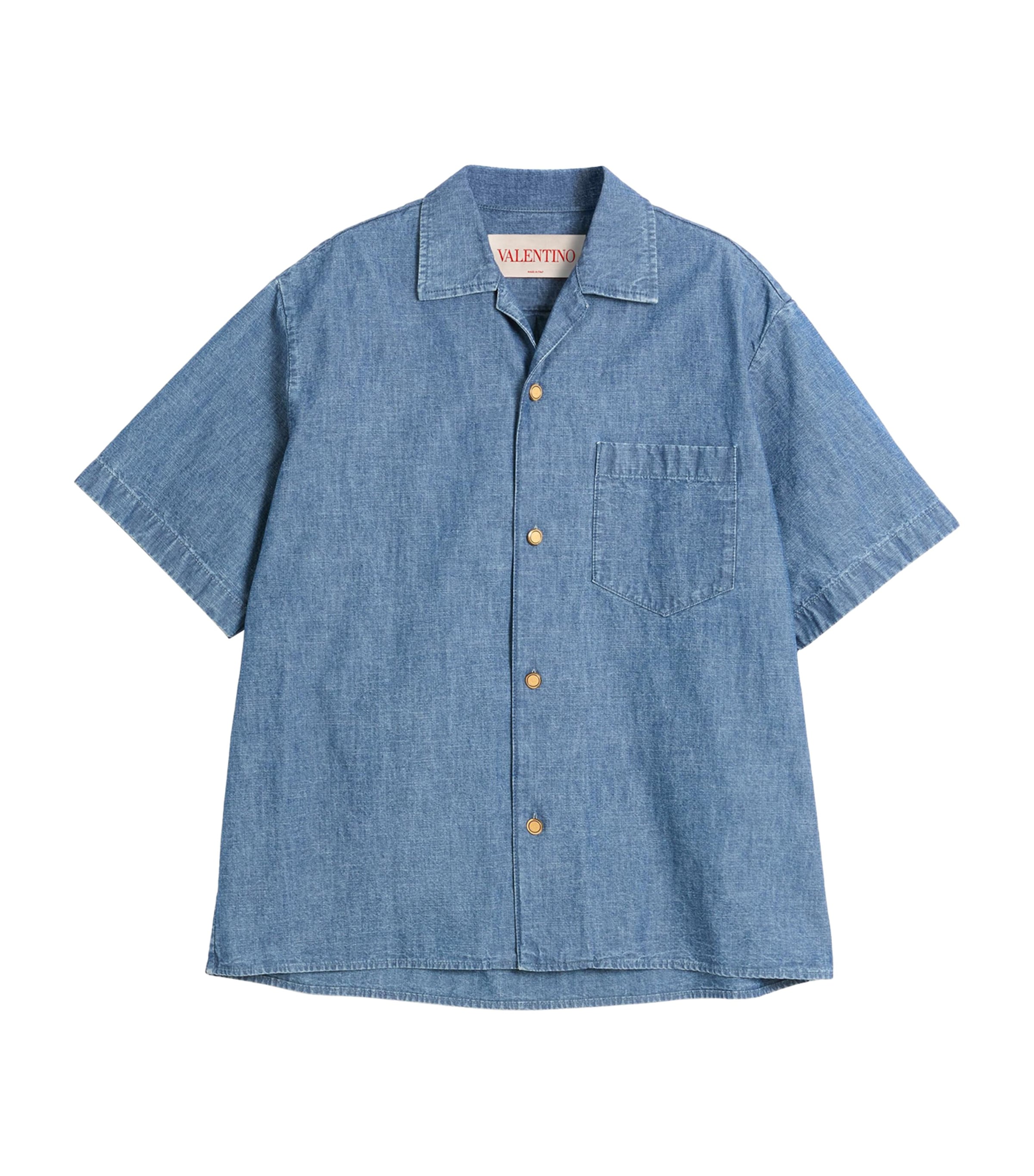 Valentino Garavani Oversized Denim Shirt With Button Closure In Blue