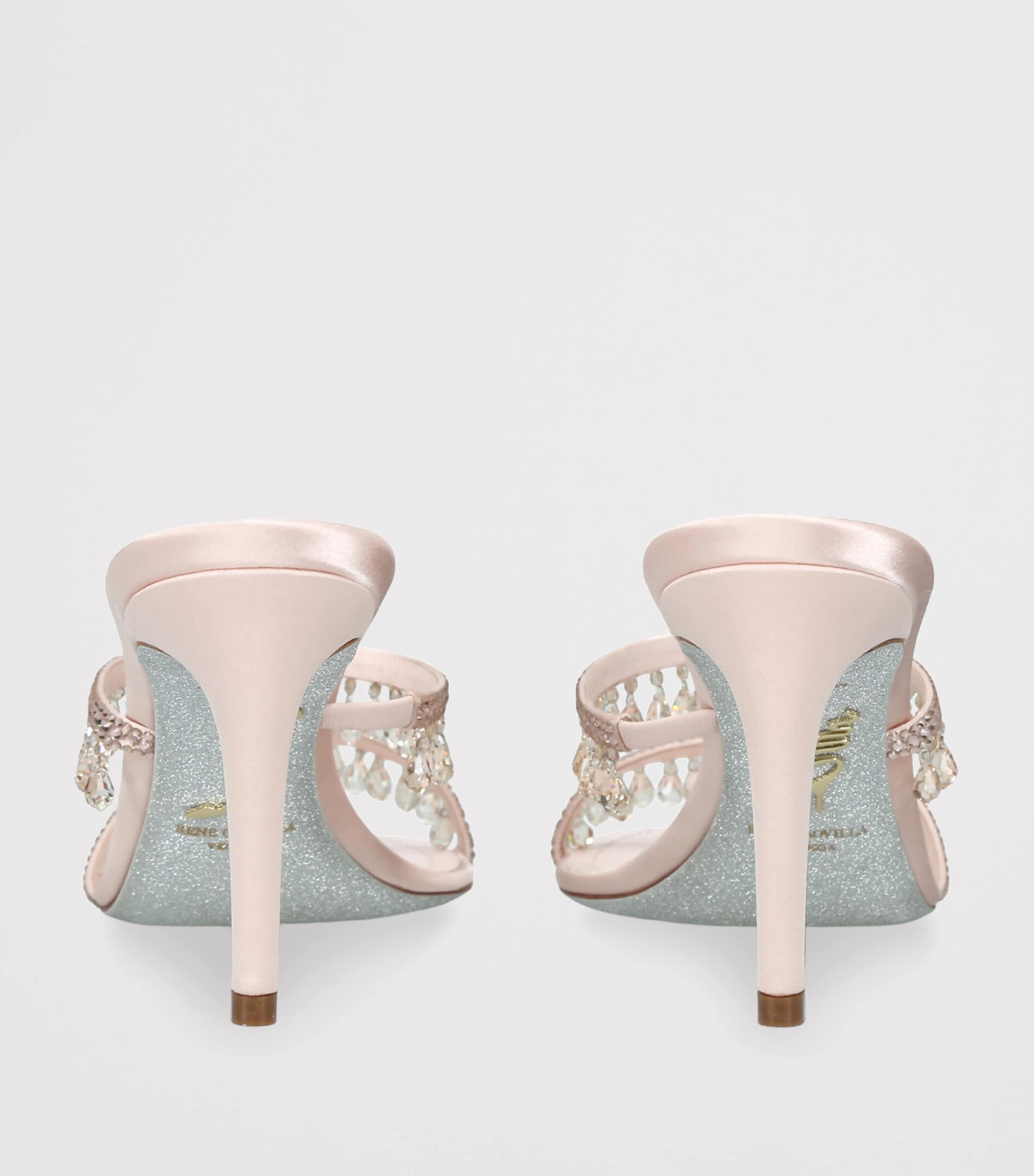 René Caovilla Satin Chandelier Heeled Mules 80 Pale Pink Image 2