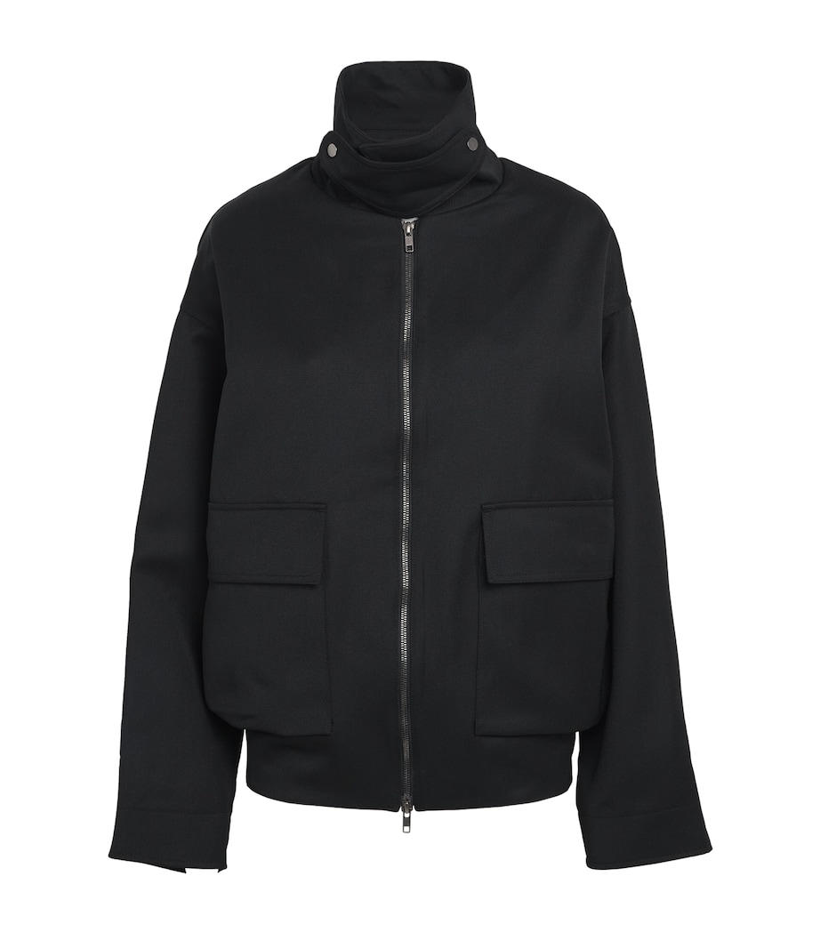 Birrot Womens Oversized Funnel-Neck Bomber Jacket Black Image 1