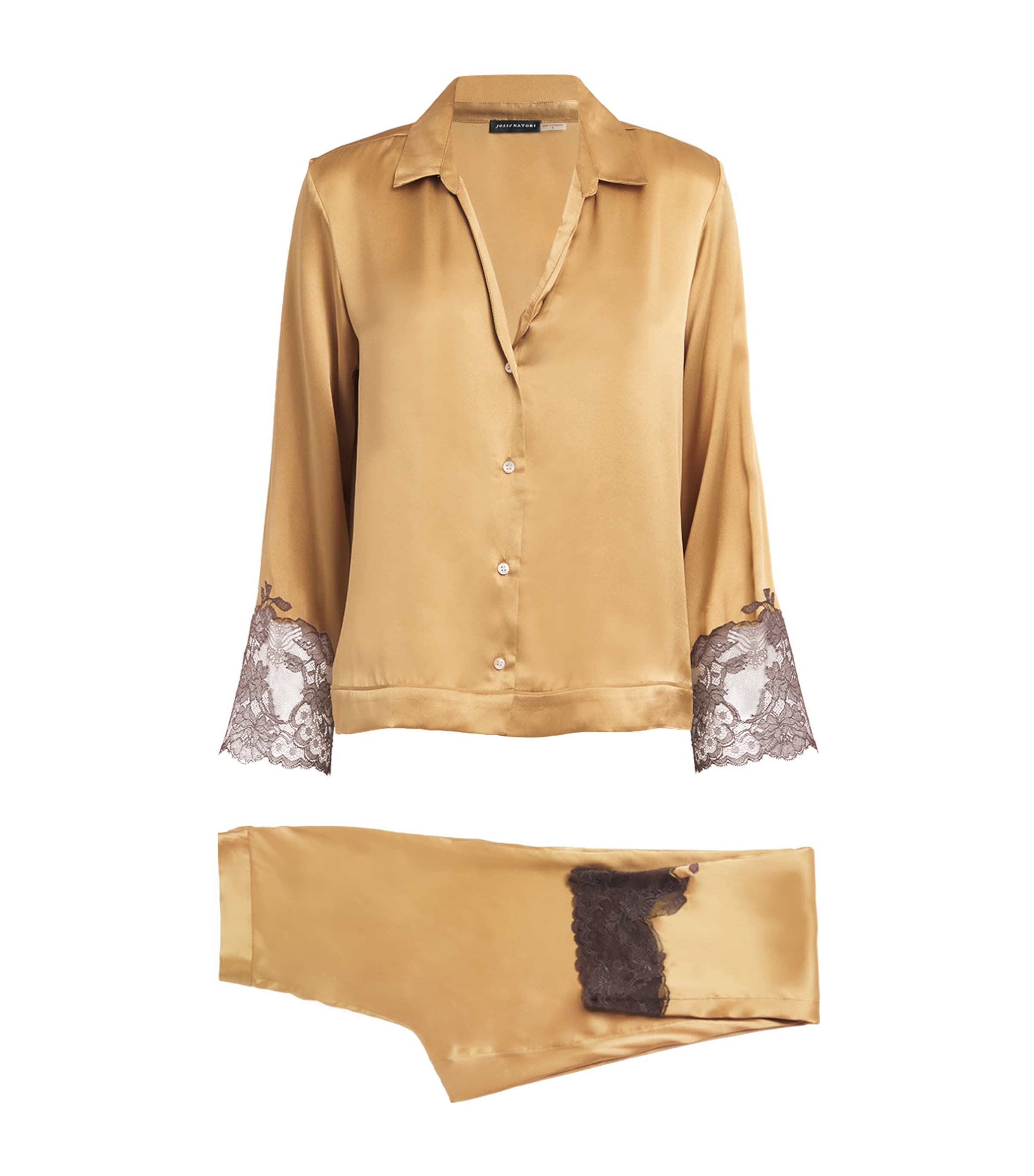 Natori Silk Lace-trim Lolita Pyjamas In Gold