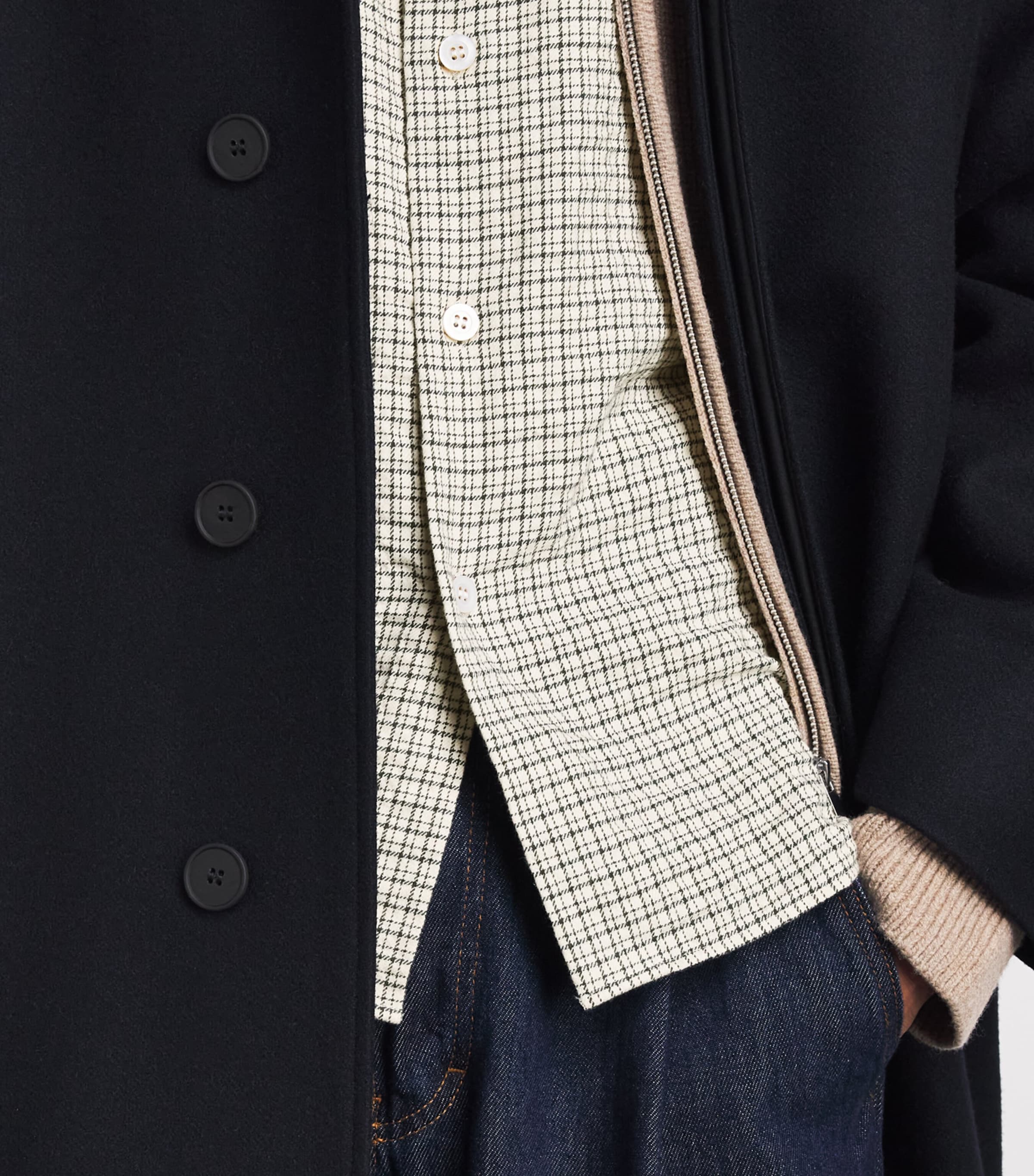 Studio Nicholson Mens Nostra Check Shirt Parchment / Black Image 3