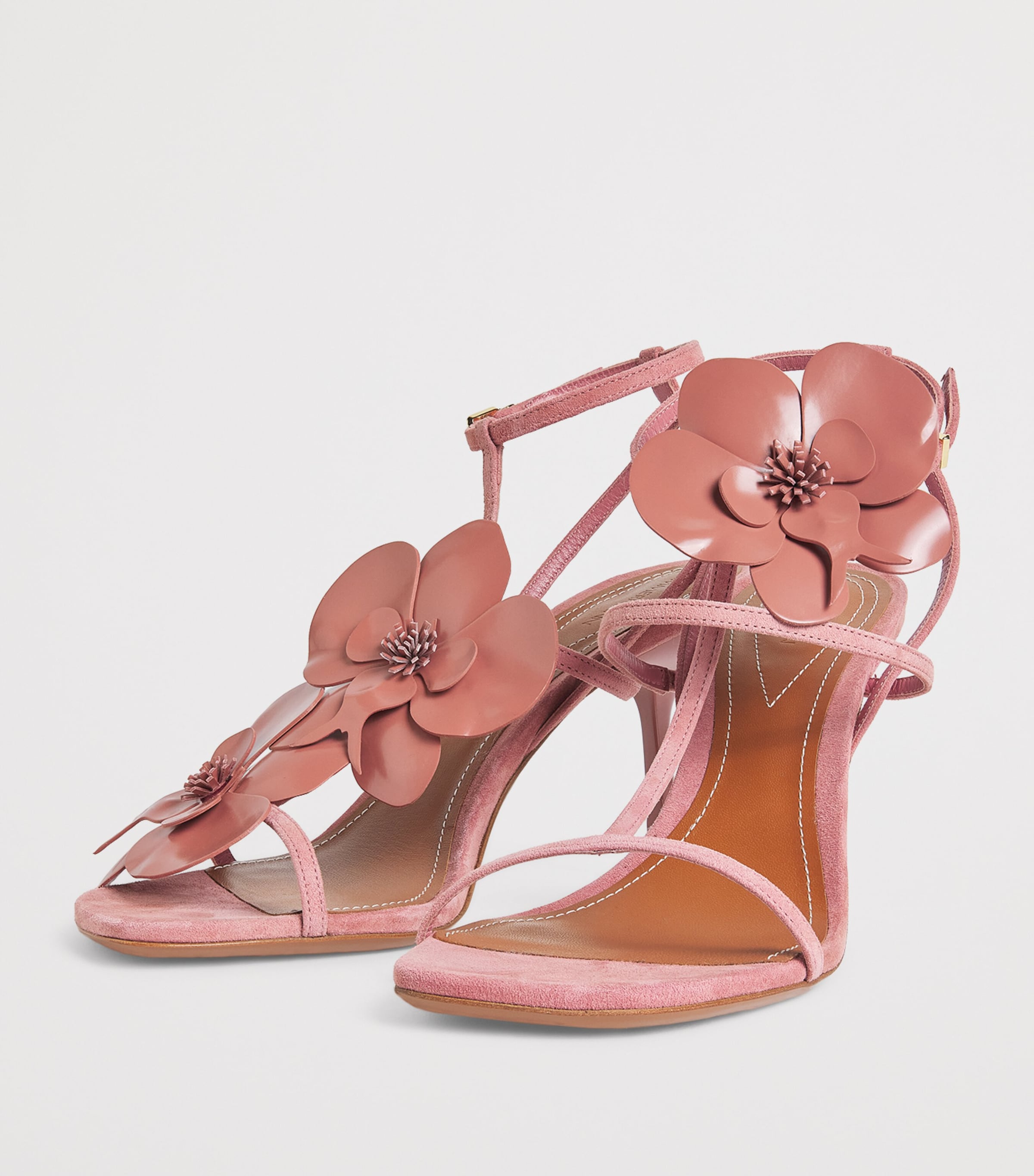 Leather Orchid Heeled Sandals 85 COR/CORAL Image 3