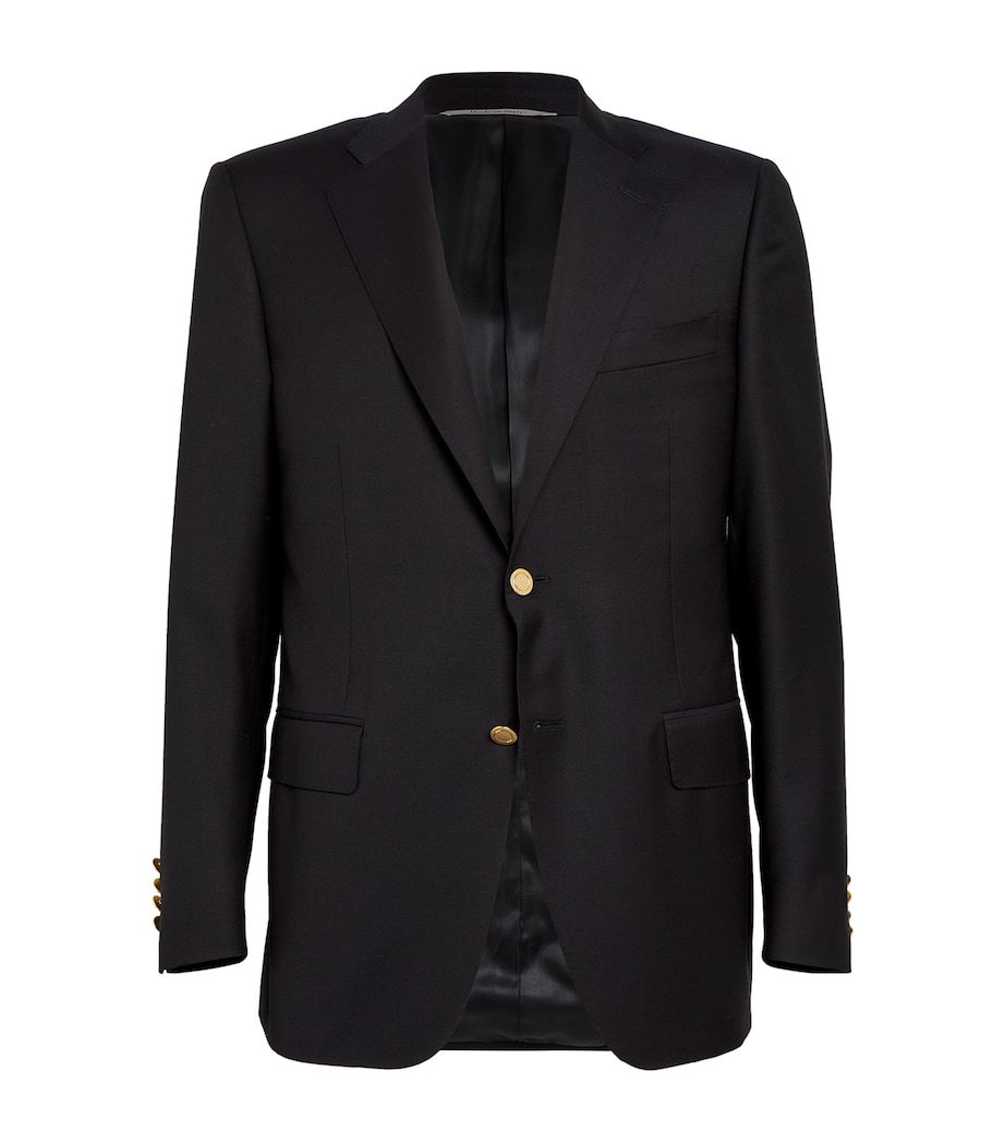 Canali Mens Wool Single-Breasted Suit Jacket Navy Image 1