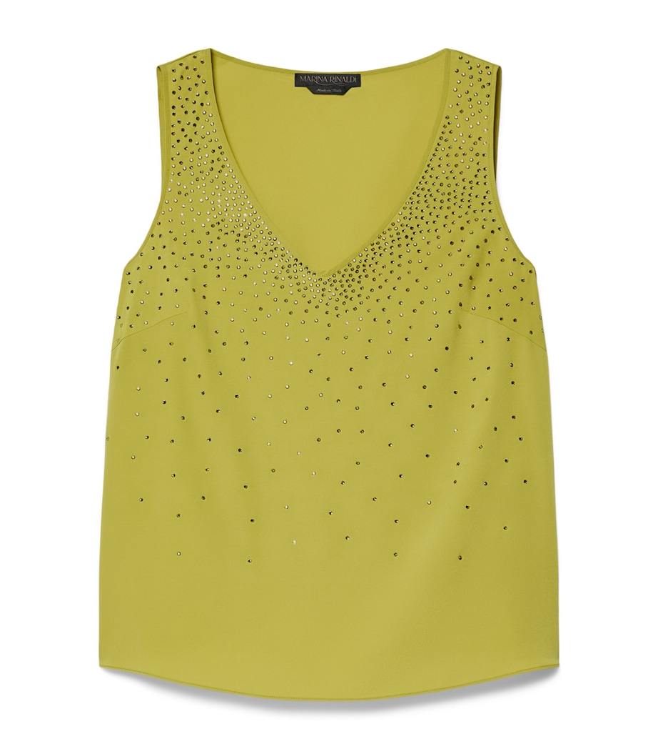 Marina Rinaldi Womens Embellished V-Neck Top Olive Green Image 1