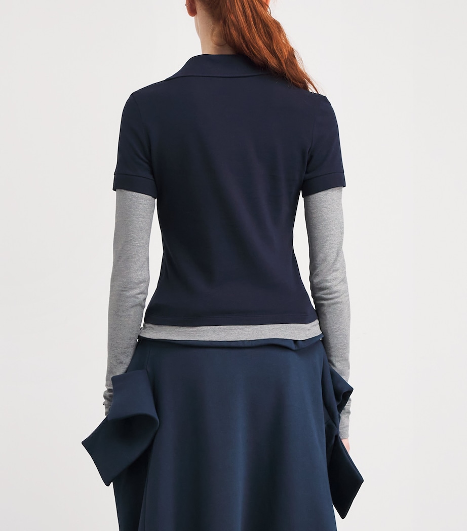 A.W.A.K.E. Mode Womens Cotton Asymmetric Double Polo Shirt Navy / Grey Image 4